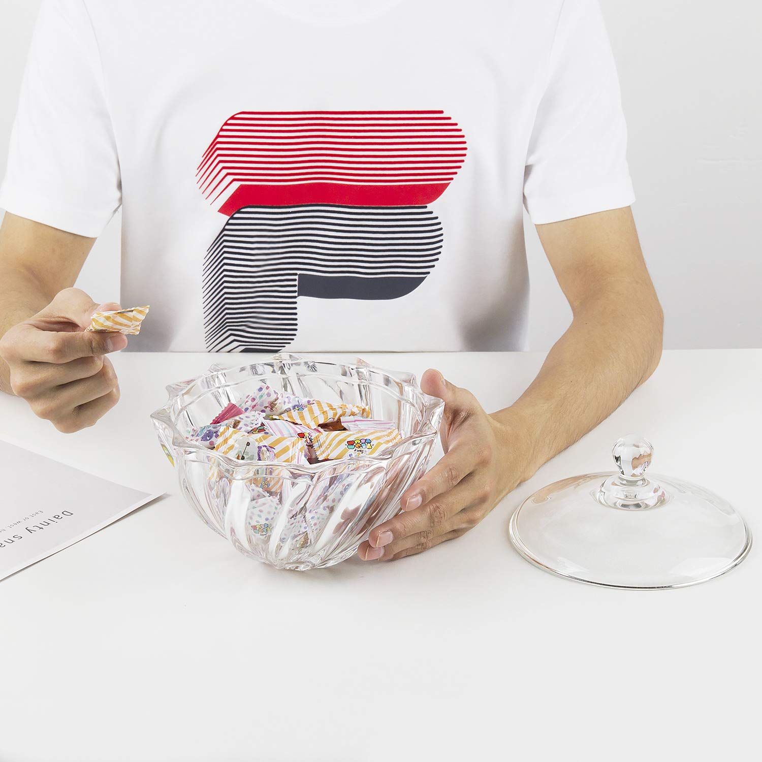 Comsaf Large Christmas Glass Candy Dish With Lid, Clear Candy Bowl, Crystal Christmas Candy Jar For Home, Kitchen, Candy Dish Fo