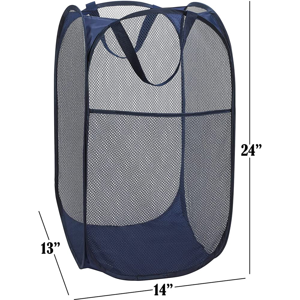 Battoo Deluxe Strong Mesh Pop Up Laundry Hamper Basket With Side Pocket Foldable Hamper For Laundry Room, Bathroom, Kids Room, C