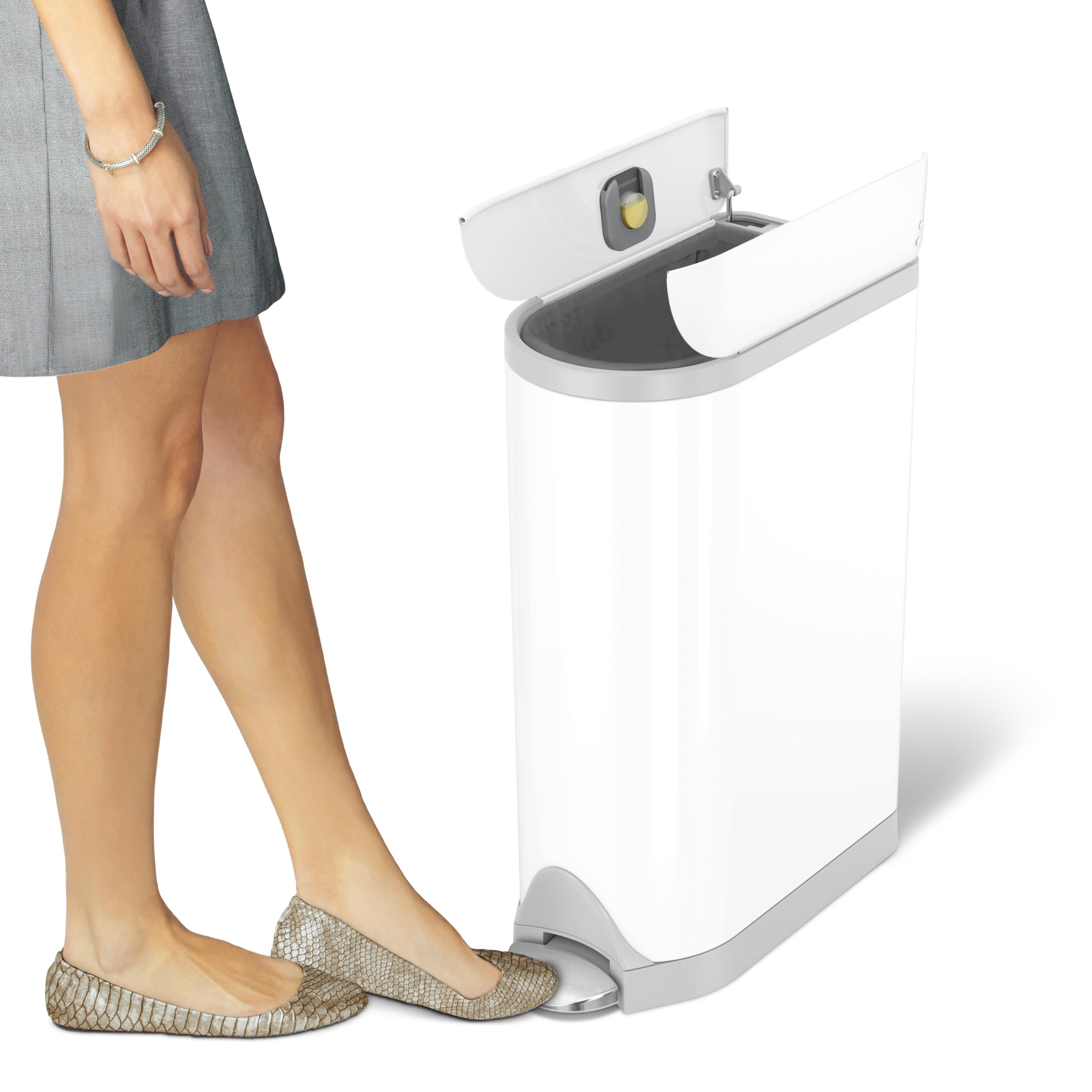 Simplehuman Diaper Can With Odor Control System (Odorsorb Pods And Odorsorb Liners), 18 Liter/ 4.8 Gallon, White Stainless Steel