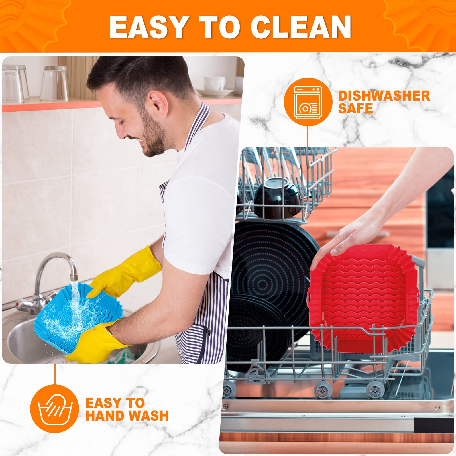 Boribim 2 PCS Square Silicone Air Fryer Liners - 8 Inch Reusable Air Fryer Pot - Air Fryer Accessories - Air Fryer Inserts for 4 to 7 QT for Oven Microwave Accessories (Red + Blue)