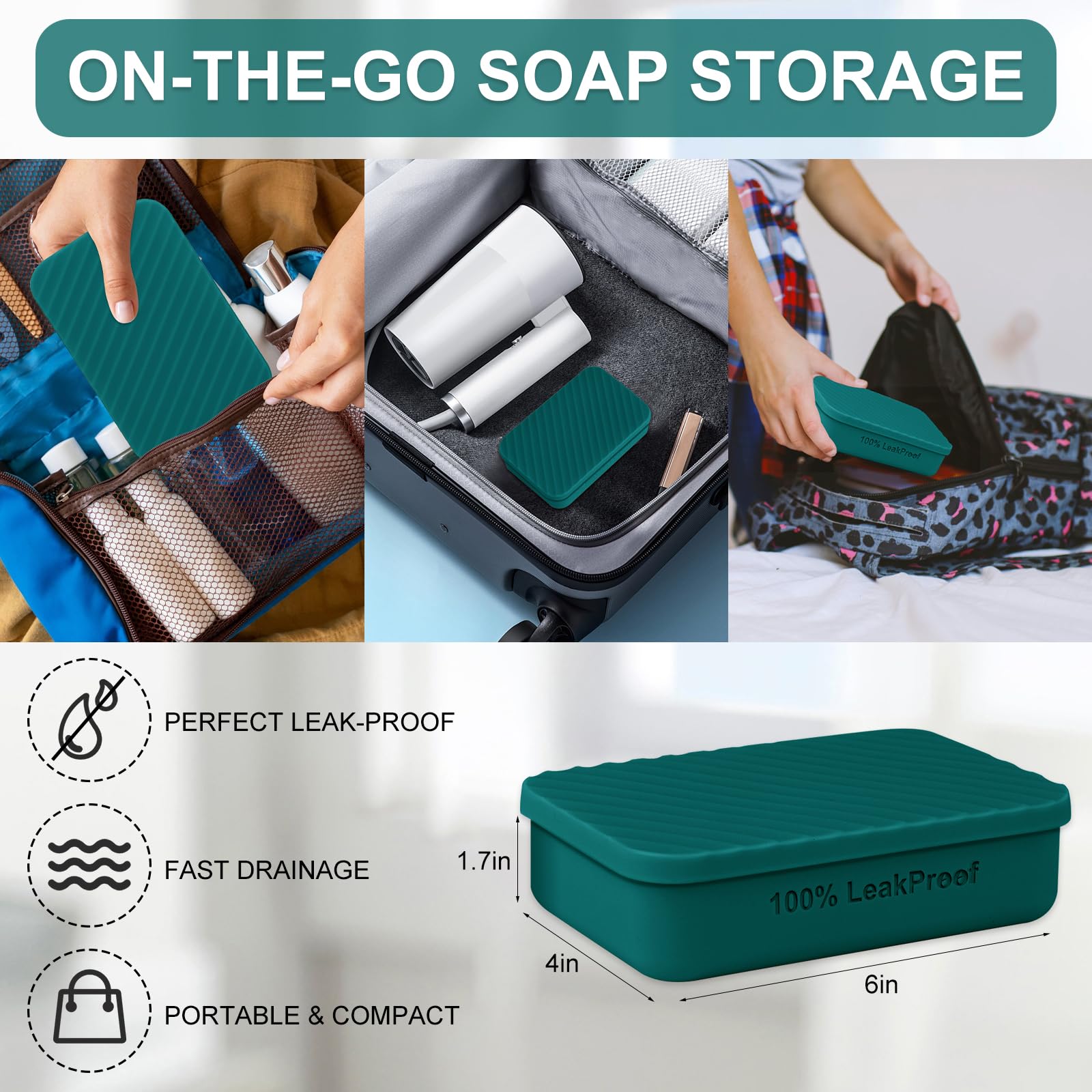 6 Inch Large Travel Soap Case - Leakproof Shampoo Bar Soap Holder, Silicone Travel Soap Container, Portable Soap Dish With Drain