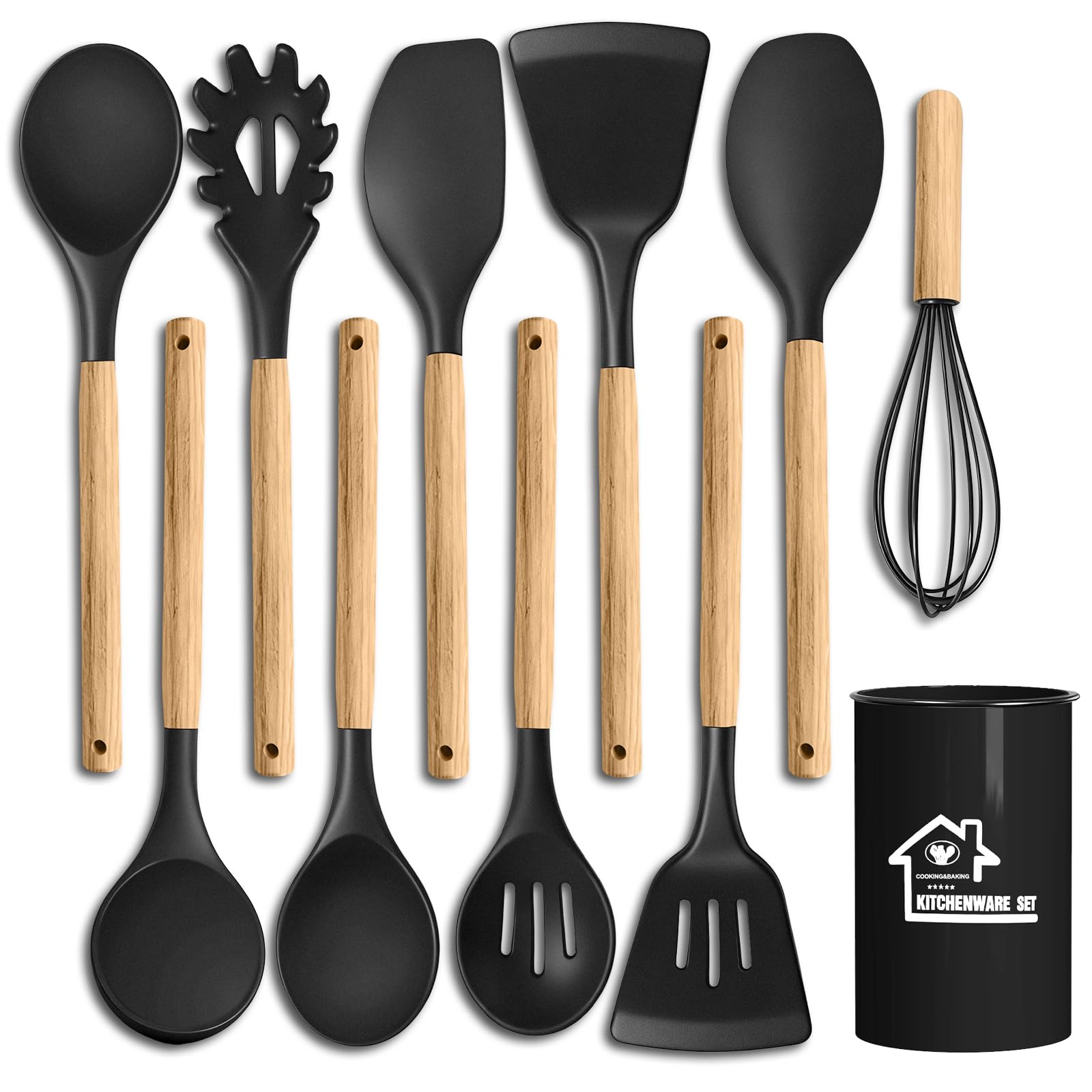 Silicone Cooking Utensil Set,10 PCS Cooking Kitchen Utensils Set, Nonstick Kitchen Utensils 446F HeatResistant Cookware Tools o