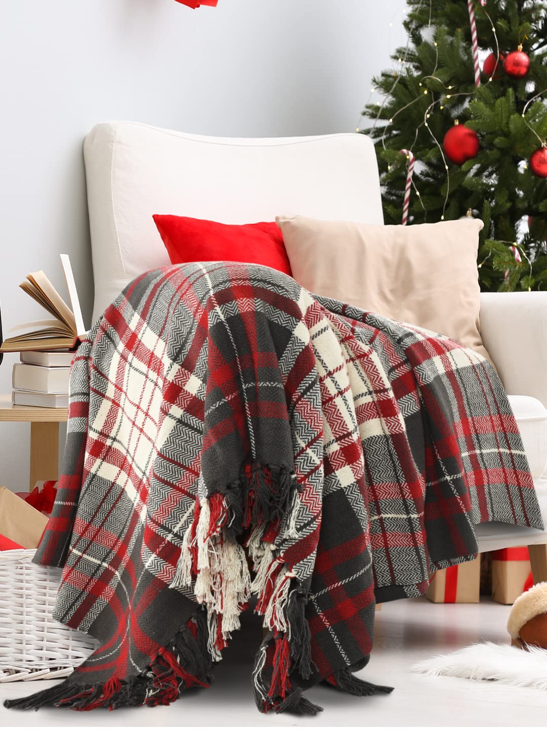Sashaa World Christmas Check Throw Blanket | Cozy Red & Black Holiday Throw For Sofa, Bed, Chair & Couch | Christmas Blanket | 1