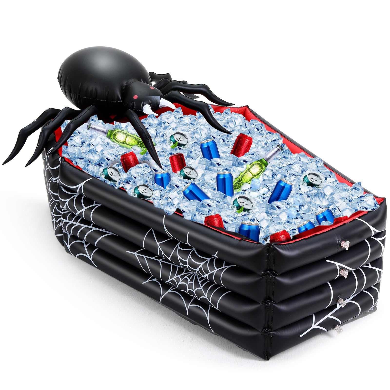 Liliful 44 Inch Halloween Cooler Spider Inflatable Drink Holder, Coffin Cooler Halloween Decor Inflatable Coffin Buffet Beverage