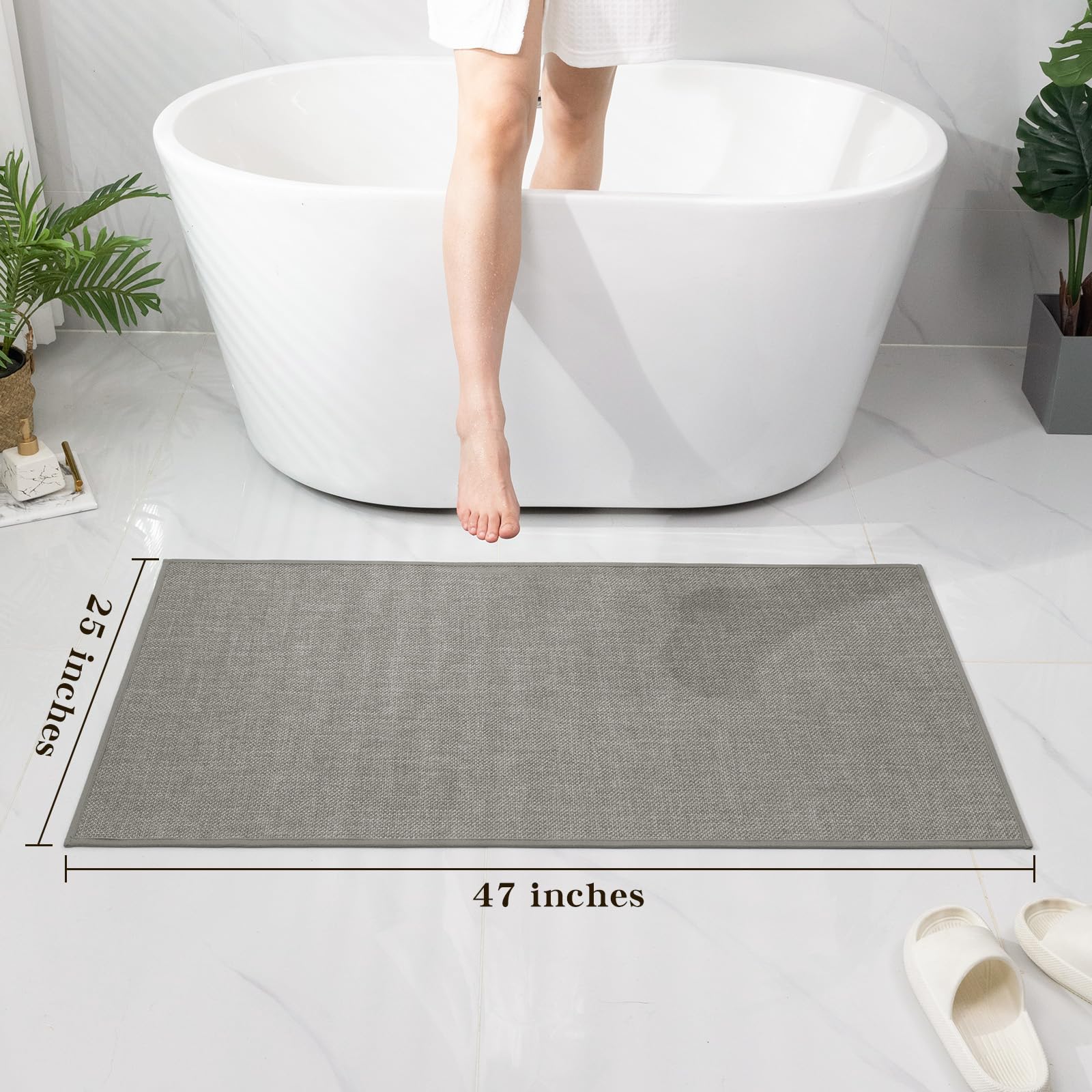 Chakme Bathroom Rugs Mat 47X25, Ultra Thin Non Slip Bath Mat Large Quick Dry Absorbent Bath Mat For Bathroom Floor, (Dark Grey,