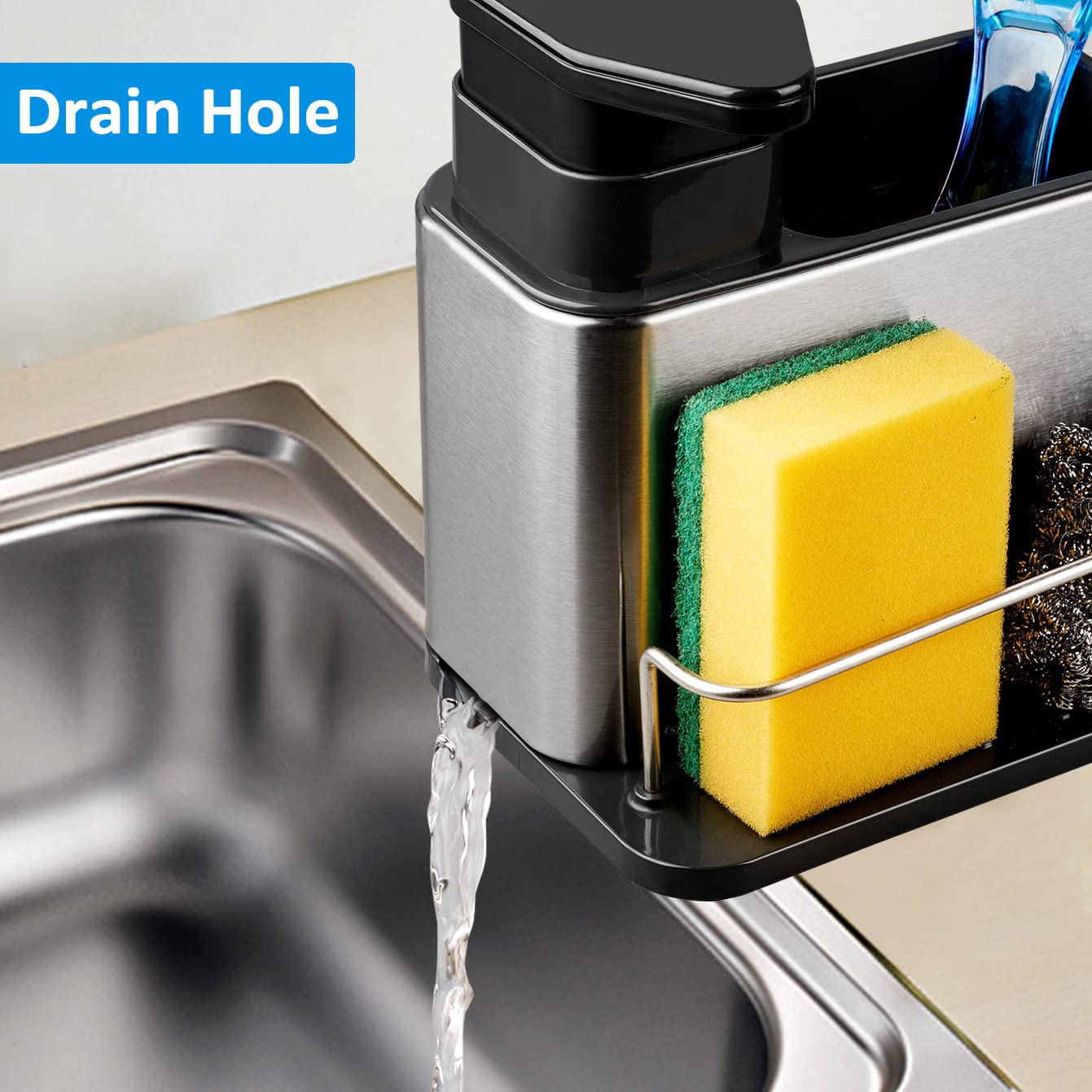 Redcall Soap Dispenser For Kitchen Sink, 3-In-1 Sponge Holder For Kitchen Sink Caddy, Stainless Steel Kitchen Sink Organizer Tra