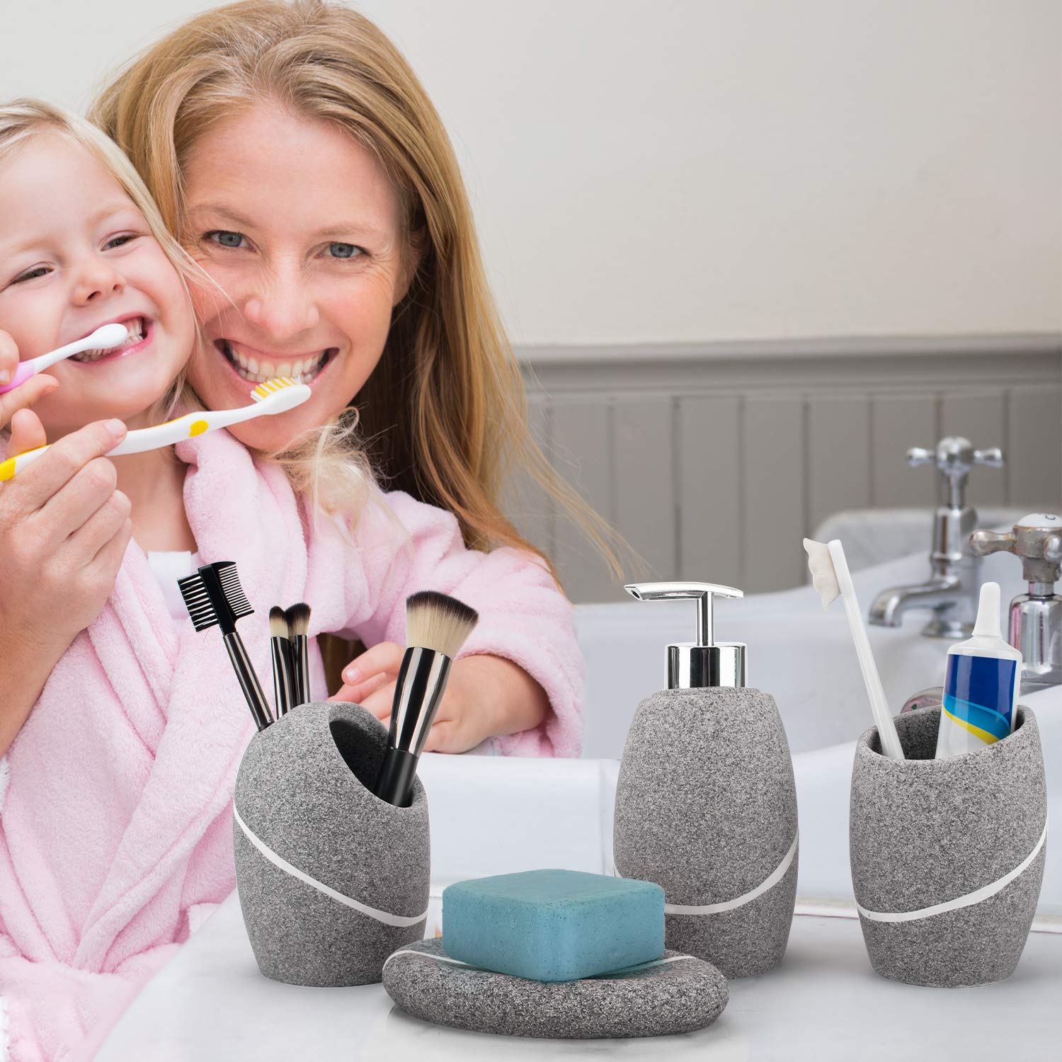 Bathroom Accessory Set,4 Pieces Bathroom Decor Accessories Complete Set Vanity Countertop Accessory Set,Includes Bathroom Soap D