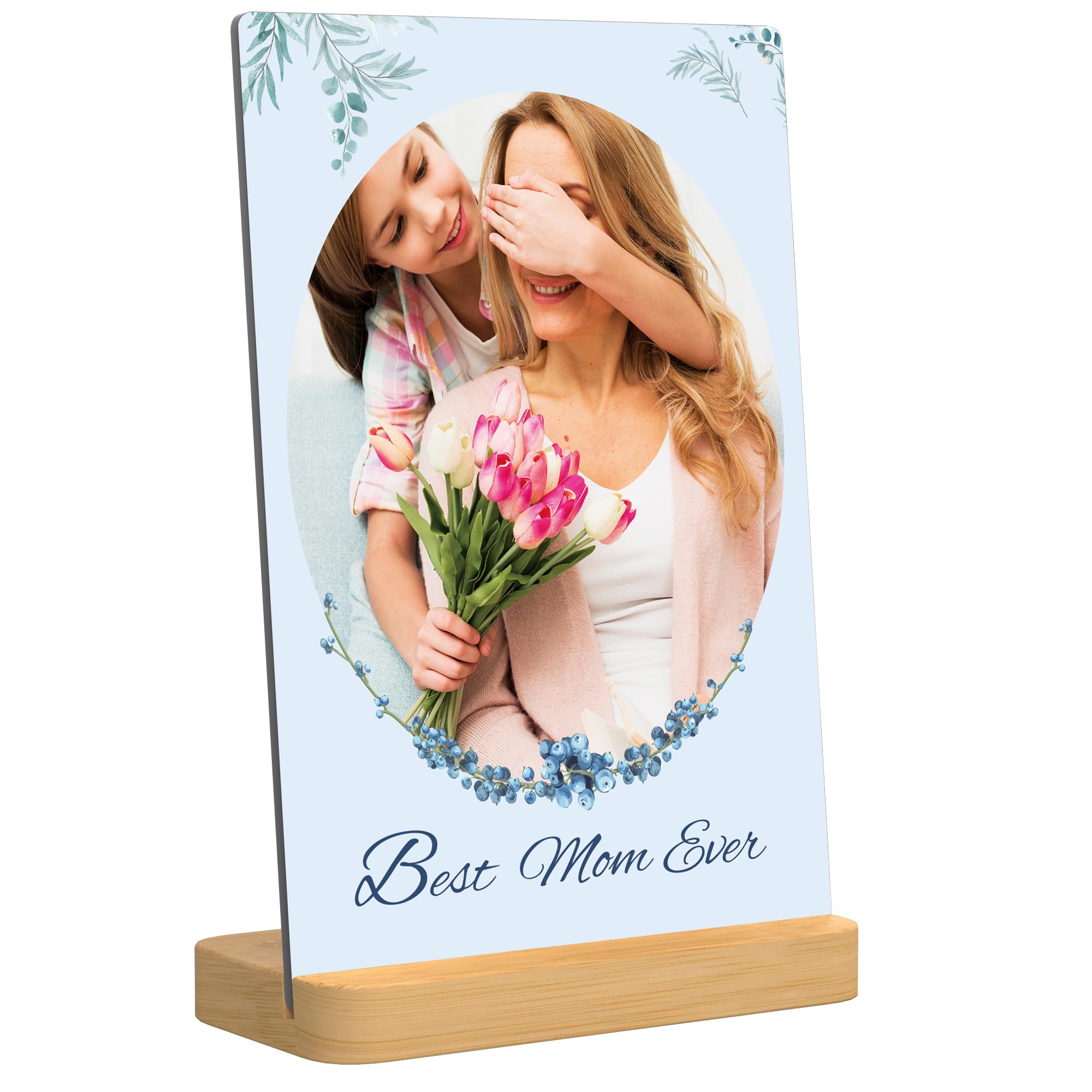 Custom Metal Photo Print for Mom Personalized Mothers Day Gifts framed photo with Bamboo Stand, Unique Photo Gift from Daughter,