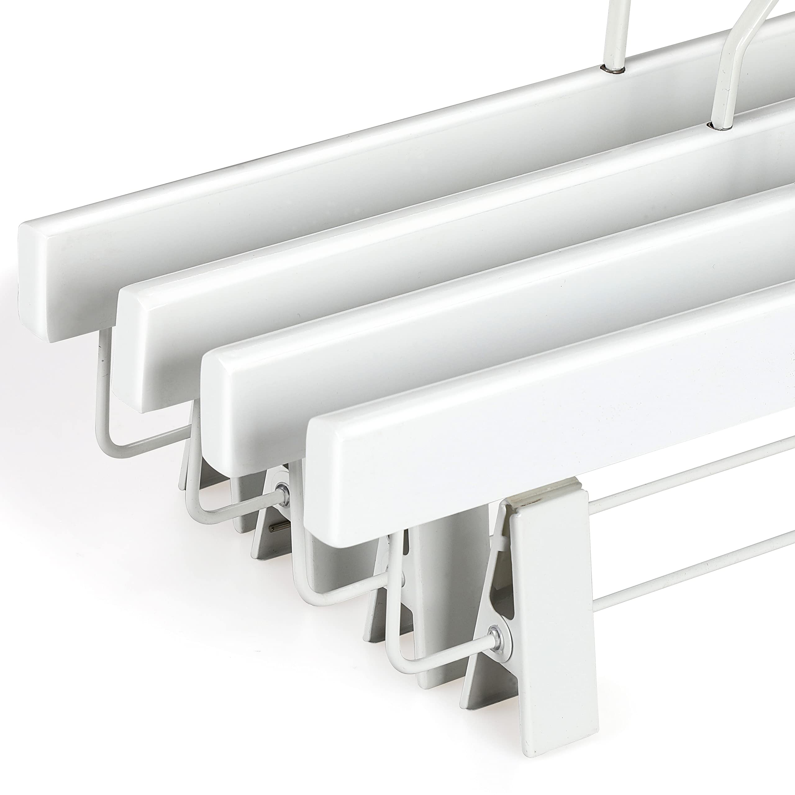 TOPIA HANGER All White Wooden Pants Hangers  Wood Skirt Hangers with Clips  Deluxe Jeans Hanger with 360Swivel Anti-Rust Flat Hook  Smooth Finish Wood Hangers for Slacks Trousers 20 Pack -CT03W