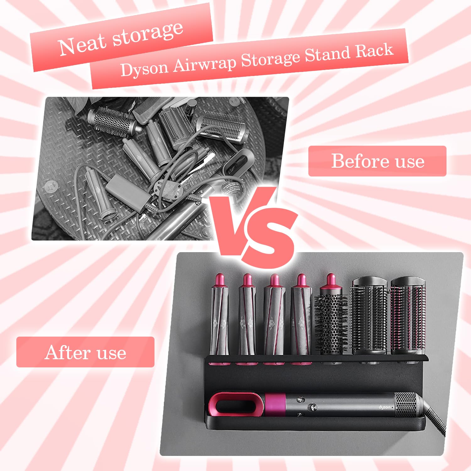 Yimerlen Wall Mounted Storage Holder Compatible With Dyson Airwrap Storage Stand Rack For Bathroom Shelf Organizer Curling Iron