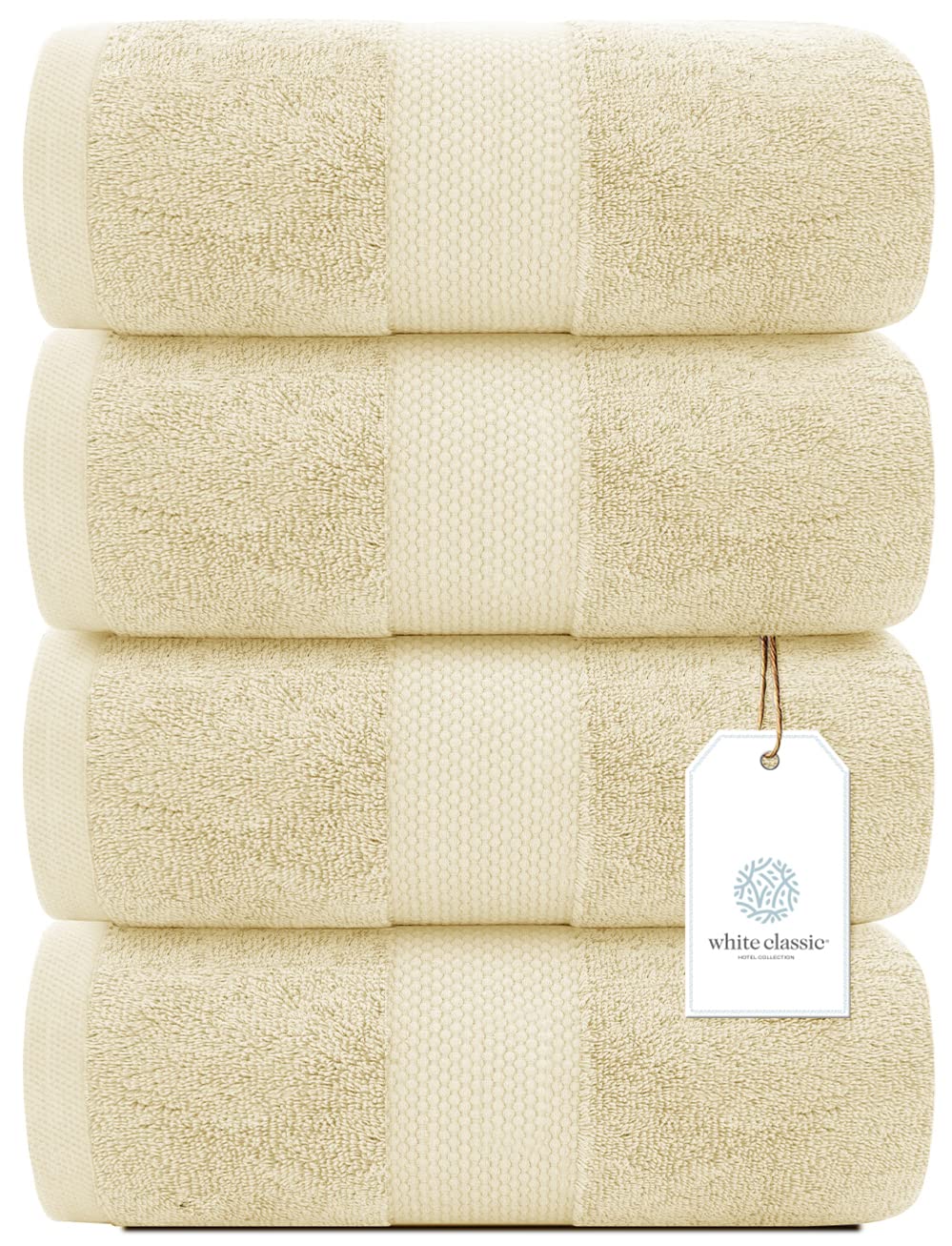 White Classic Luxury Bath Towels Large - Cotton Hotel Spa Bathroom Towel 30X56  4 Pack  Beige