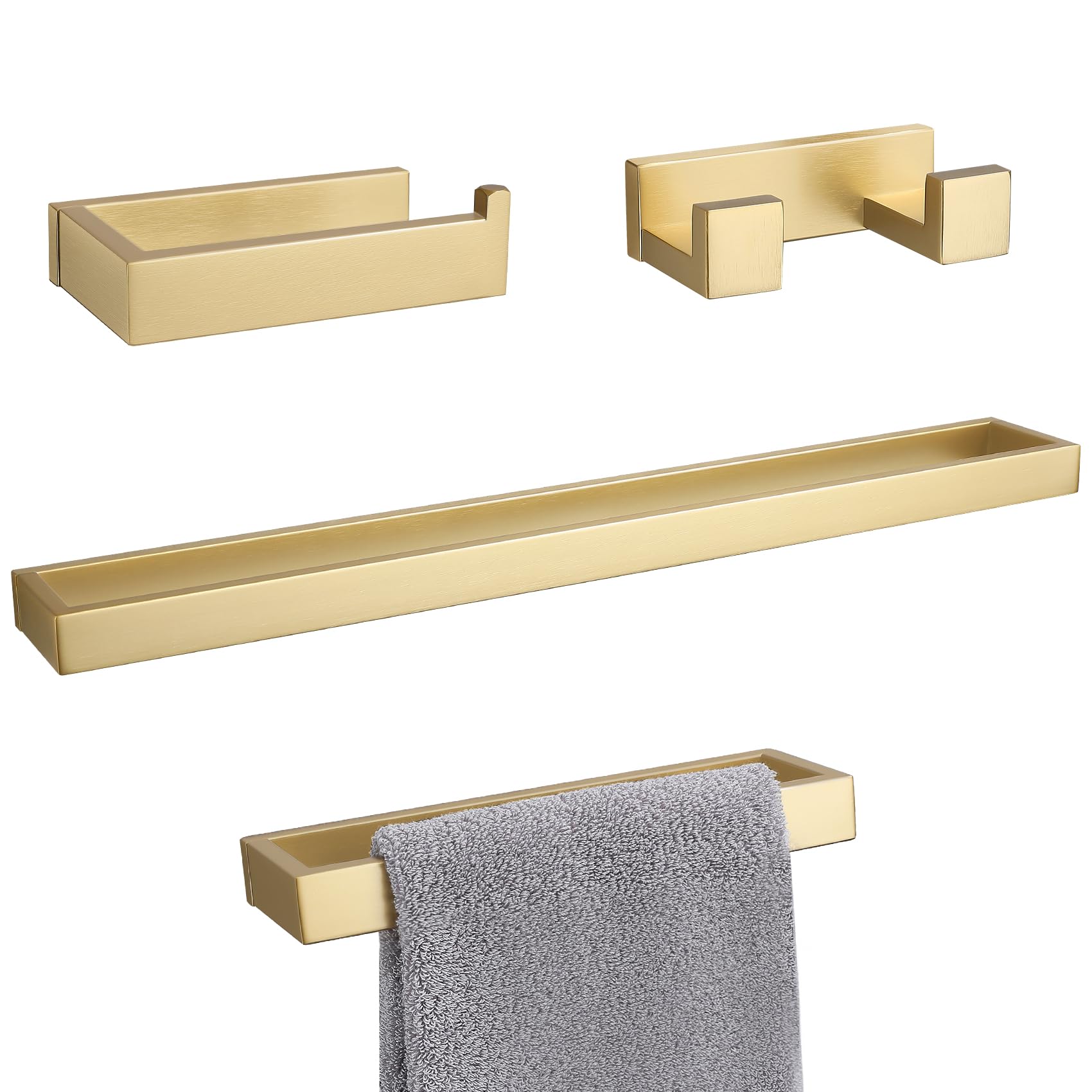 Lairuier Bathroom Hardware Accessories Set, Brushed Gold 4-Piece Bathroom Hardware Set Including Towel Bar,Towel Holder, Toilet
