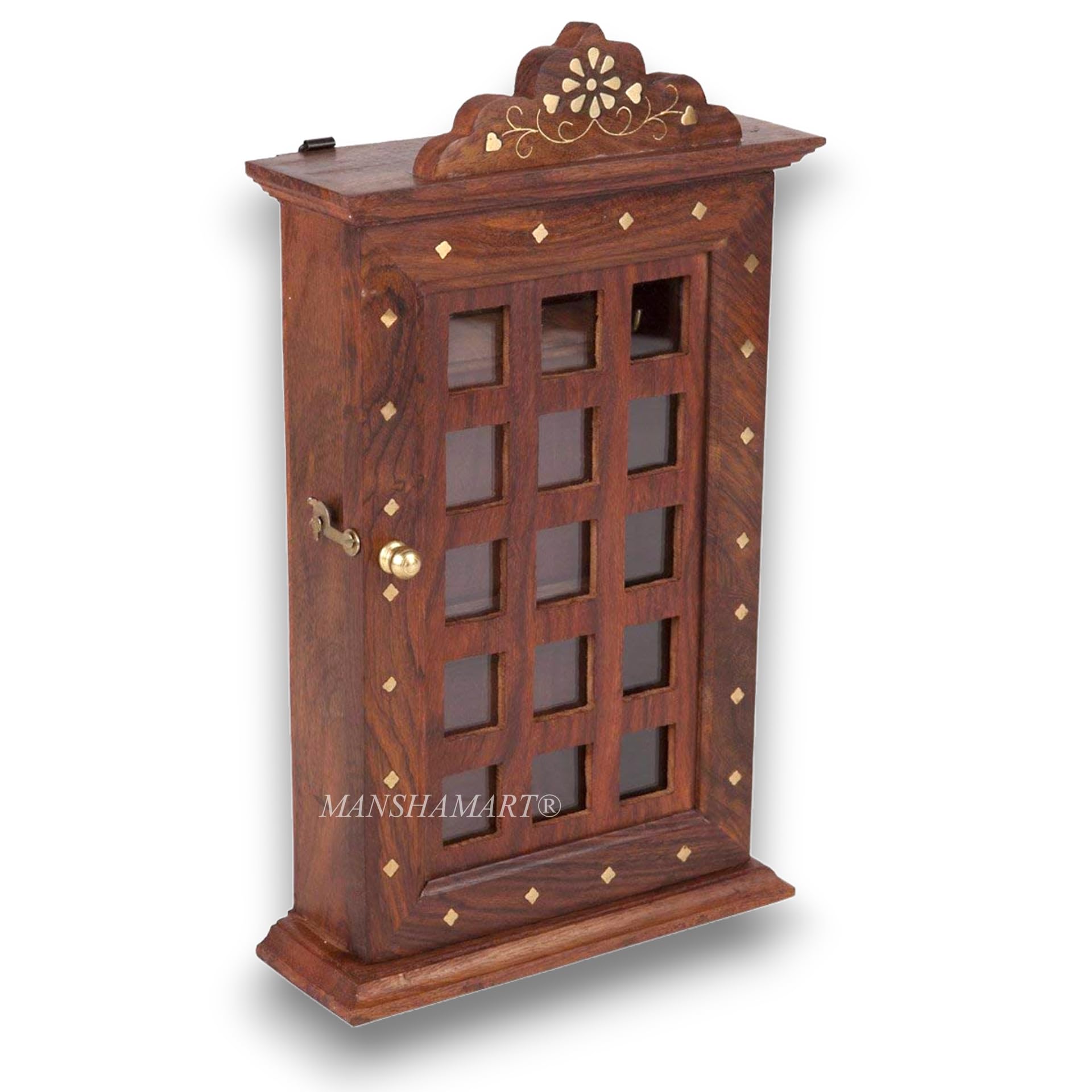 Manshamart Wooden Key Holder Wall Hanging With 6 Hooks For Home Office Bedroom Living Room  Key Box Cabinet Rack
