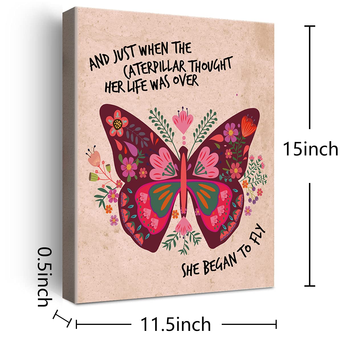 Flower Butterfly Inspirational Quotes Motto Framed Canvas Wall Art Gifts for Women Girls Friends Sister Motivational Canvas Prints Framed Wall Art for Home bedroom Living Room Wall Decor