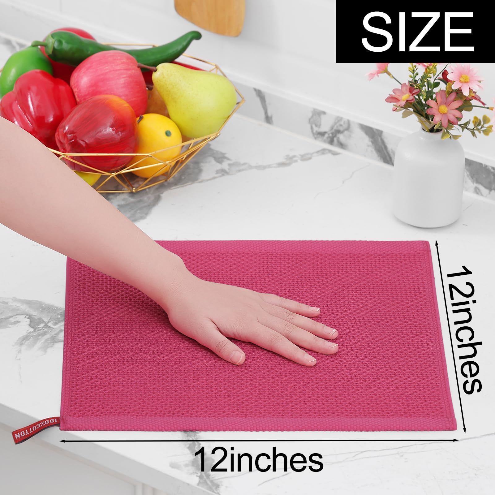 Homaxy 100% Cotton Waffle Weave Kitchen Dish Cloths, Ultra Soft Absorbent Quick Drying Dish Towels, 12 x 12 Inches, 12-Pack, Hot
