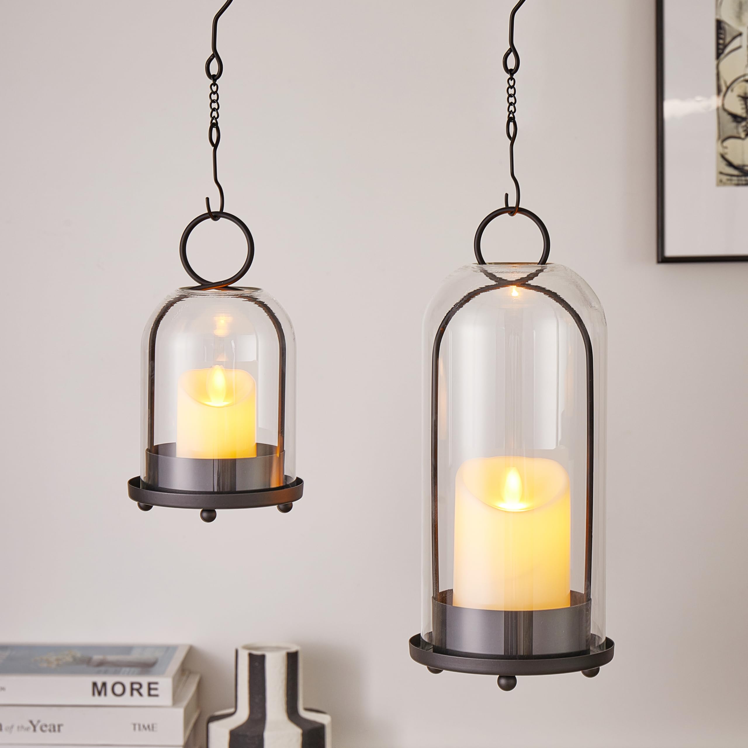 BUZFOWU Candle Holder Lanterns, Handcrafted Metal & Glass with Modern Aesthetic Design, Hurricane Pillar Candlestick Holders, Ta