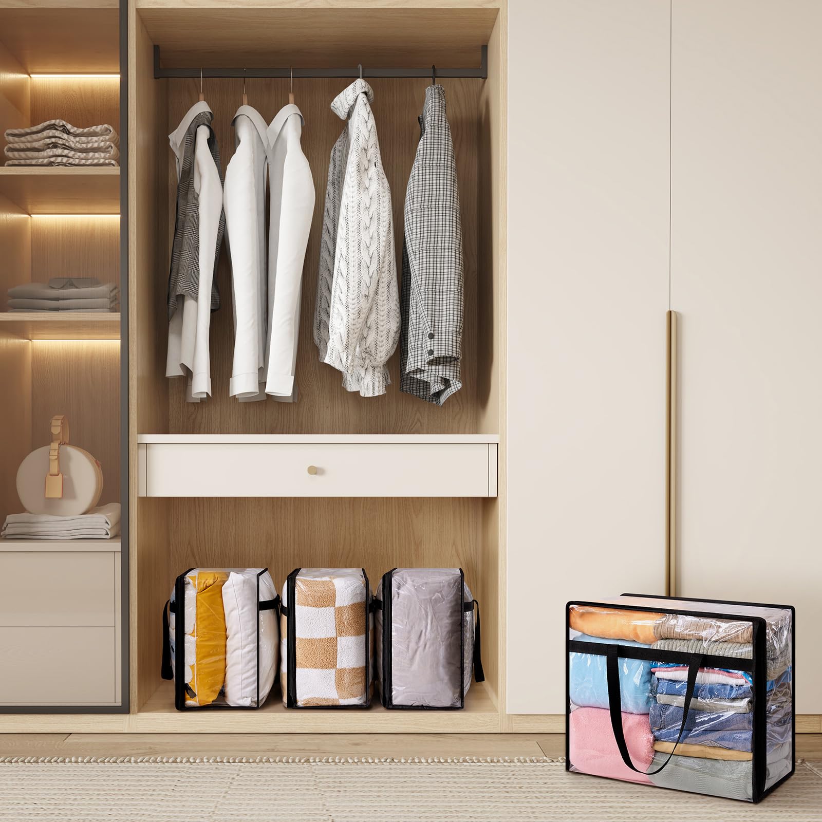 Lifewit 16 Pack Clear Clothes Storage Bags, 40L Plastic Blanket Storage Bag, Vinyl Foldable Moving Bags with Zipper, Closet Orga