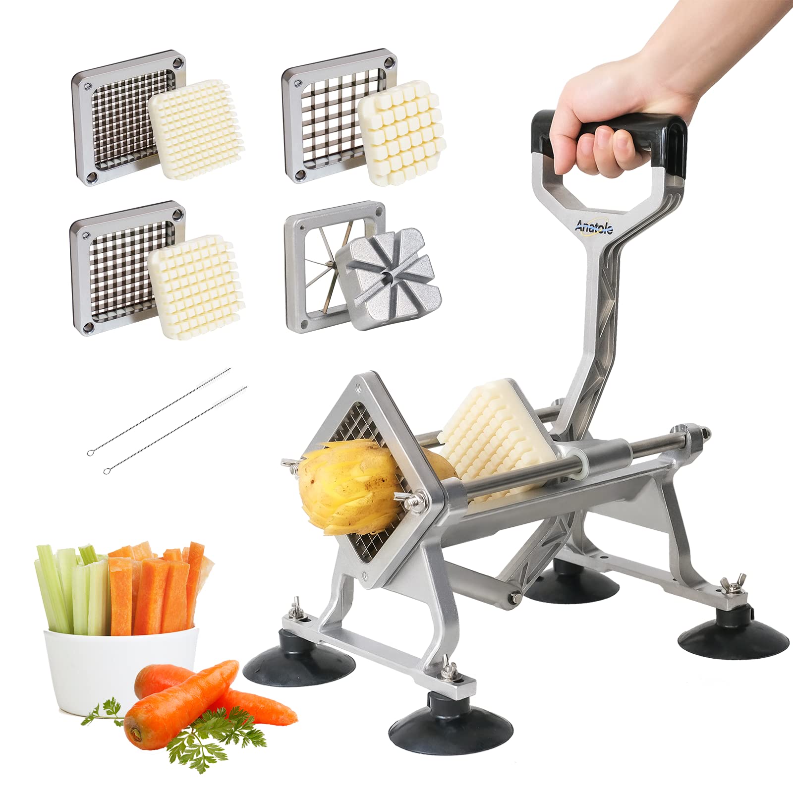 Anatole Commercial French Fry Cutter With 1/2'' 3/8'' 1/4'' 8-Wedge Stainless Steel Blades Professional Potato Cutter Dicer Manu