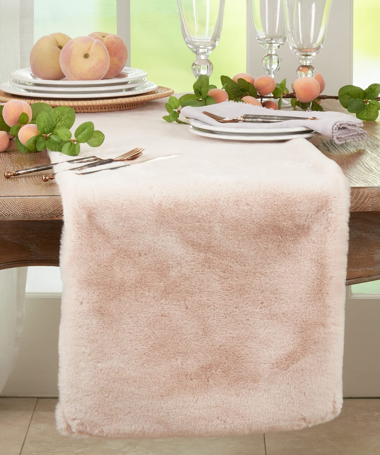 Fennco Styles Modern Solid Faux Rabbit Fur Table Runner 14" W x 72" L – Black Plush Table Cover for Dining Room, Banquets, Family Gatherings, Holidays, Special Events and Home Décor