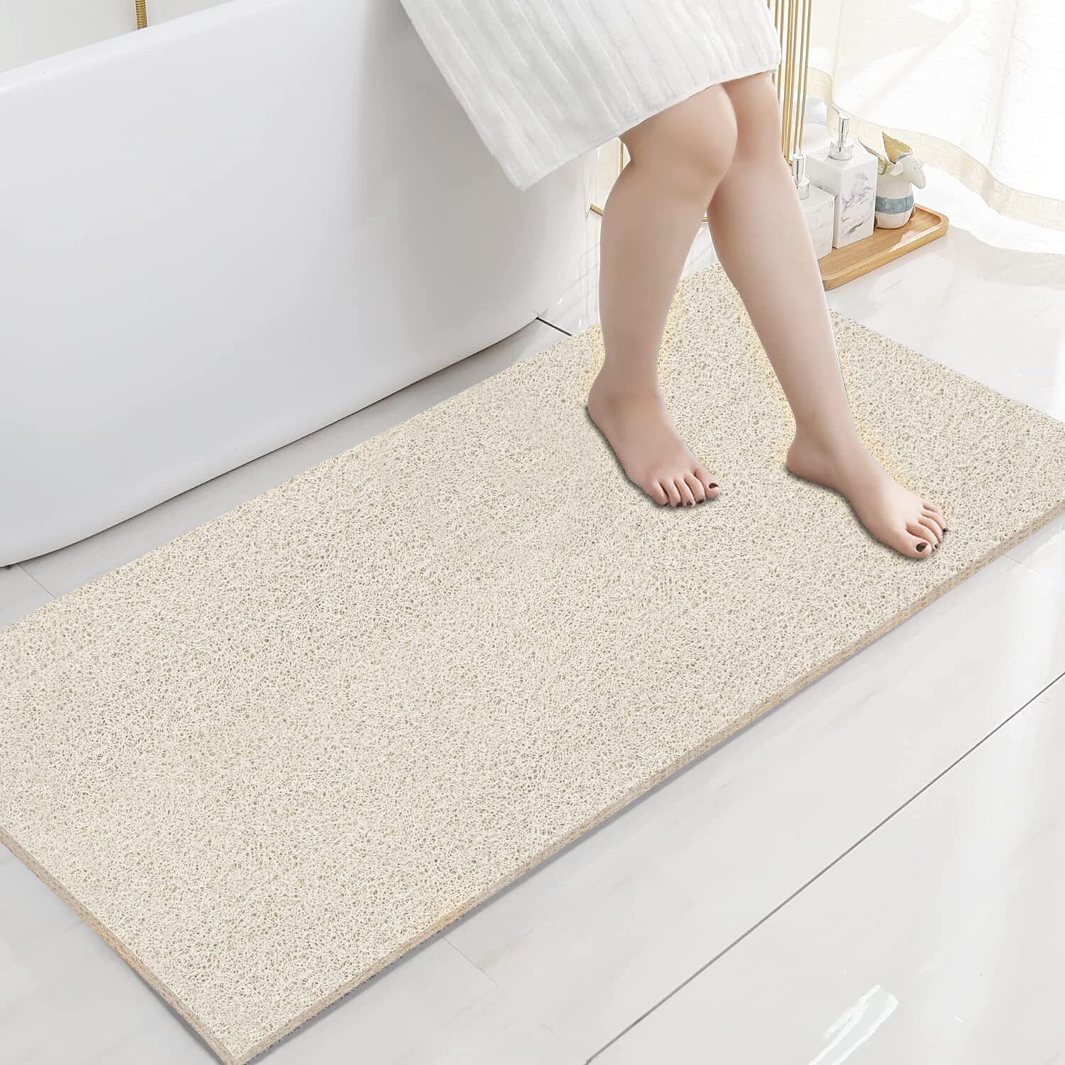 Extra Large Shower Mats Non Slip, 17.1  59 Inch, Pvc Loofah Bathroom Mats, Loofah Mats For Shower And Bathroom, Quick Drying, Be