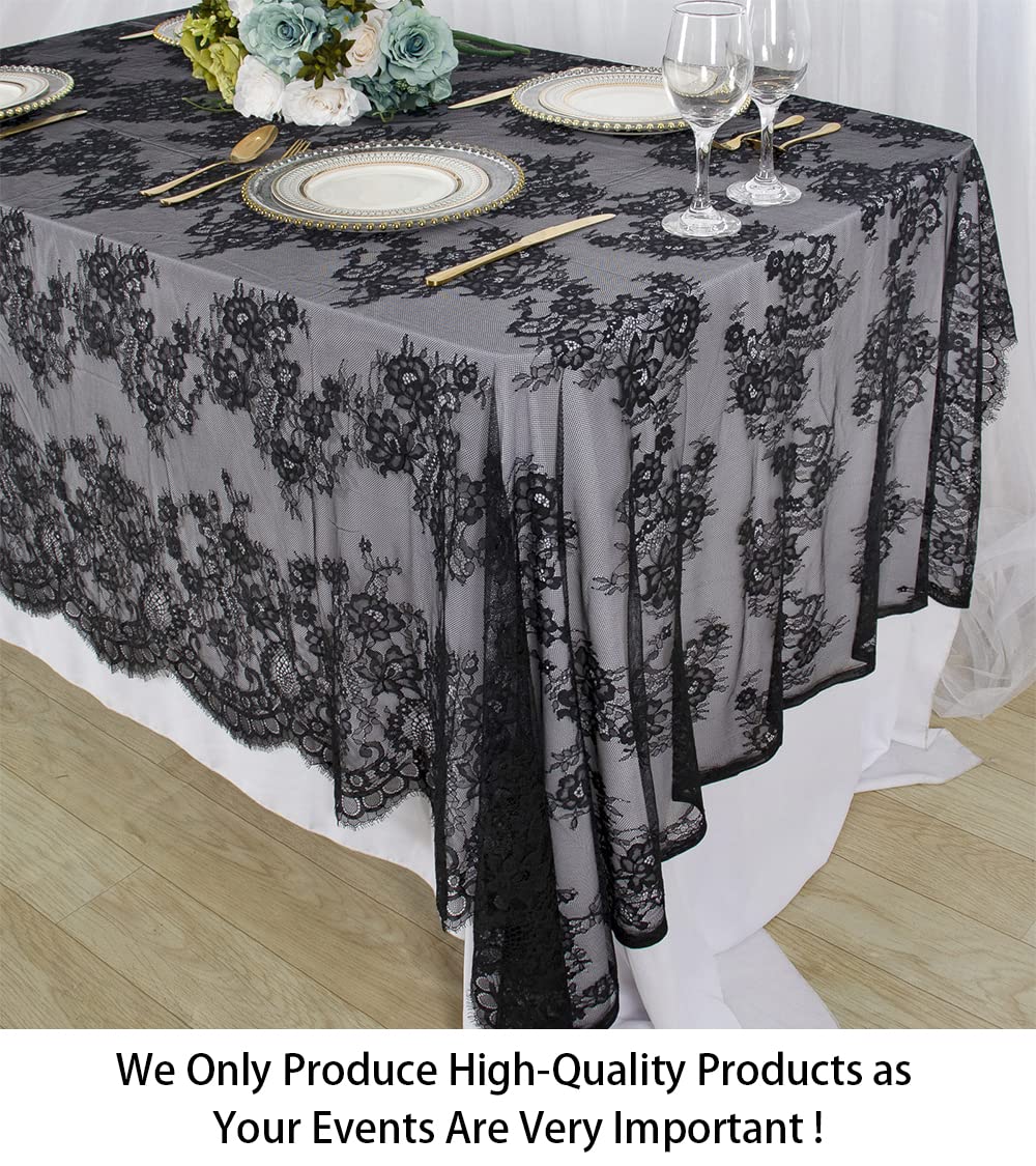 Shinybeauty 60X120-Inch Black Lace Tablecloth | Rectangular Floral Table Cloth | Elegant Wedding & Event Decor | Durable Lace Ta