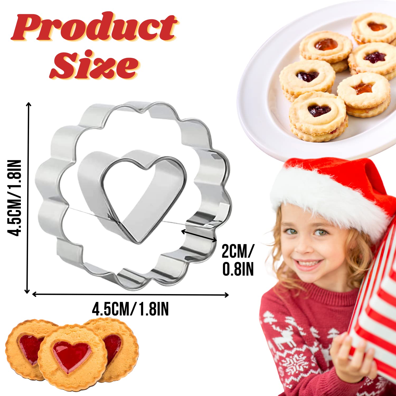 Crethinkaty 9 Pcs Mini Linzer Cookie Cutters Set, Stainless Steel - Christmas Tree, Gingerbread Man, Snowman, Elk for Winter Hol