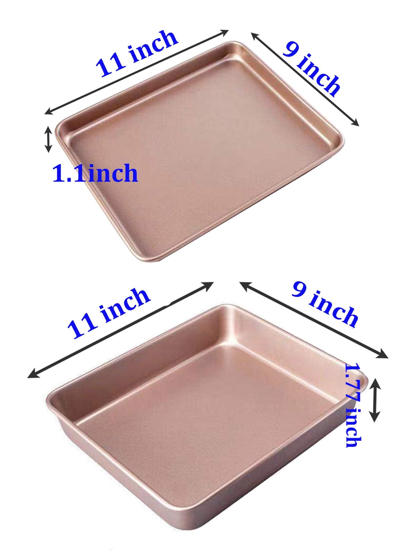 Hytk Small Cookie Cake Brownie Baking Sheet Pan Set 11 X 9 Inch Toaster Oven Replacement Tray Bakeware Nonstick 2X Thicken High