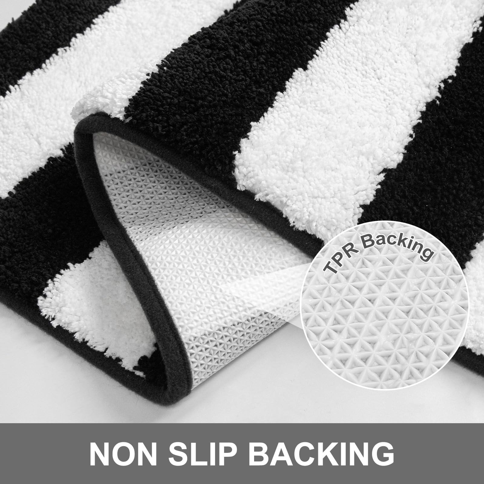 Sivilife Black And White Striped Bath Mat, Plush Water Absorbent Bathroom Rugs Non-Slip Machine Washable Quick Dry Bathroom Mat