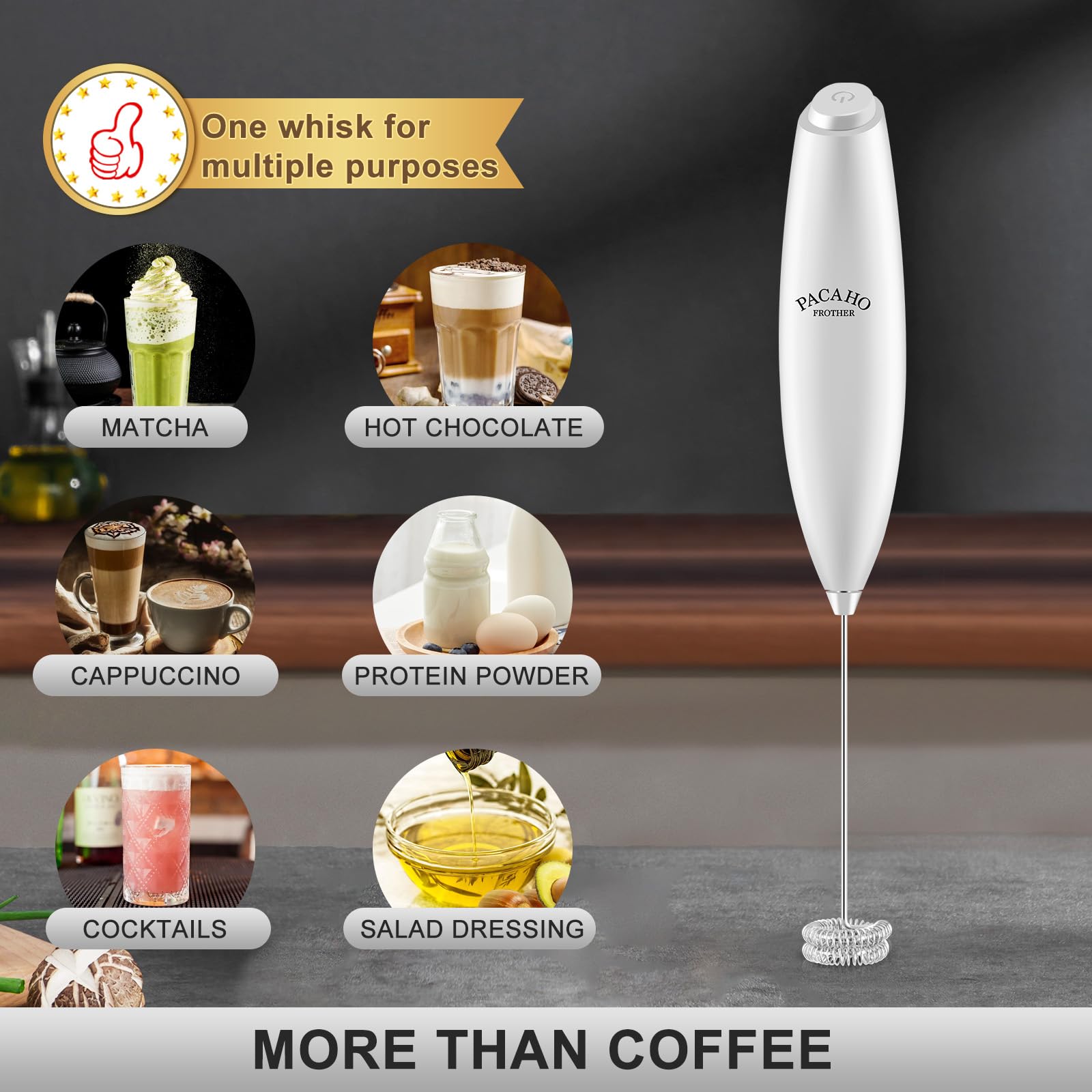 Pacaho Powerful Milk Frother With Stand With Double Whisk, Handheld Electric Foam Maker, Hand Mixer Wand, Portable Mini Blender