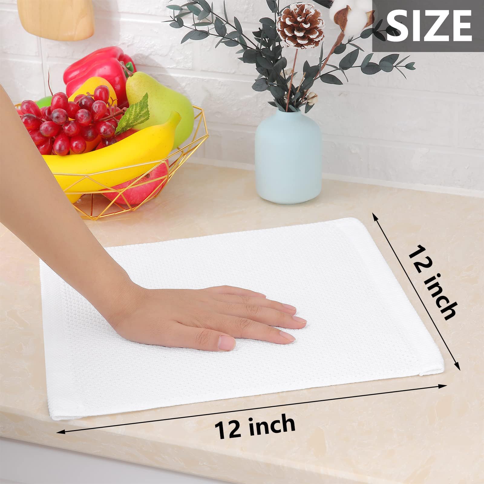 Homaxy 100% Cotton Waffle Weave Kitchen Dish Cloths, Ultra Soft Absorbent Quick Drying Dish Towels, 12 x 12 Inches, 18-Pack, Whi