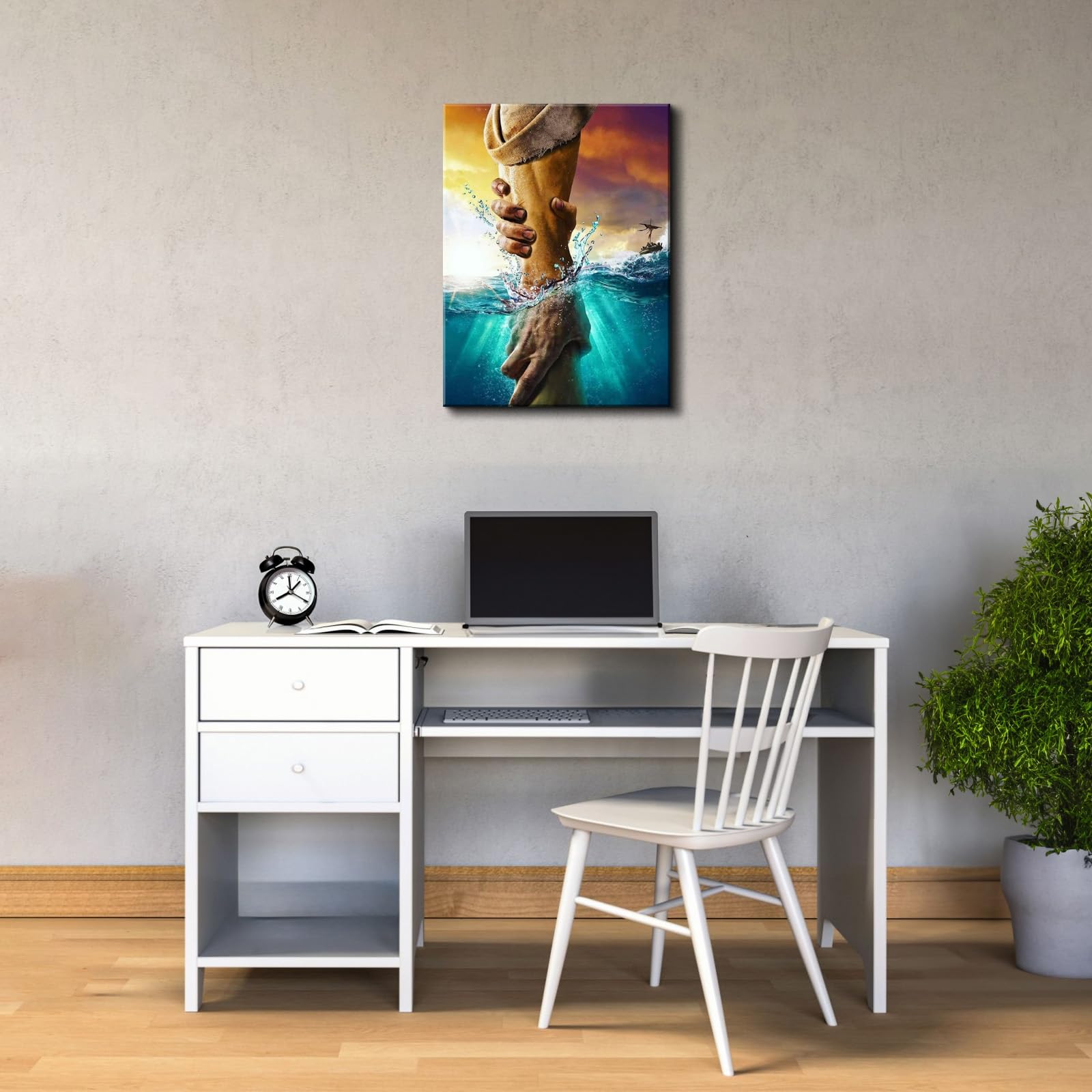 Yonica Jesus Wall Art The Hand Of God Jesus Reaching Into Water Christ Religion Canvas Wall Decor Blue Ocean Bible Pictures For