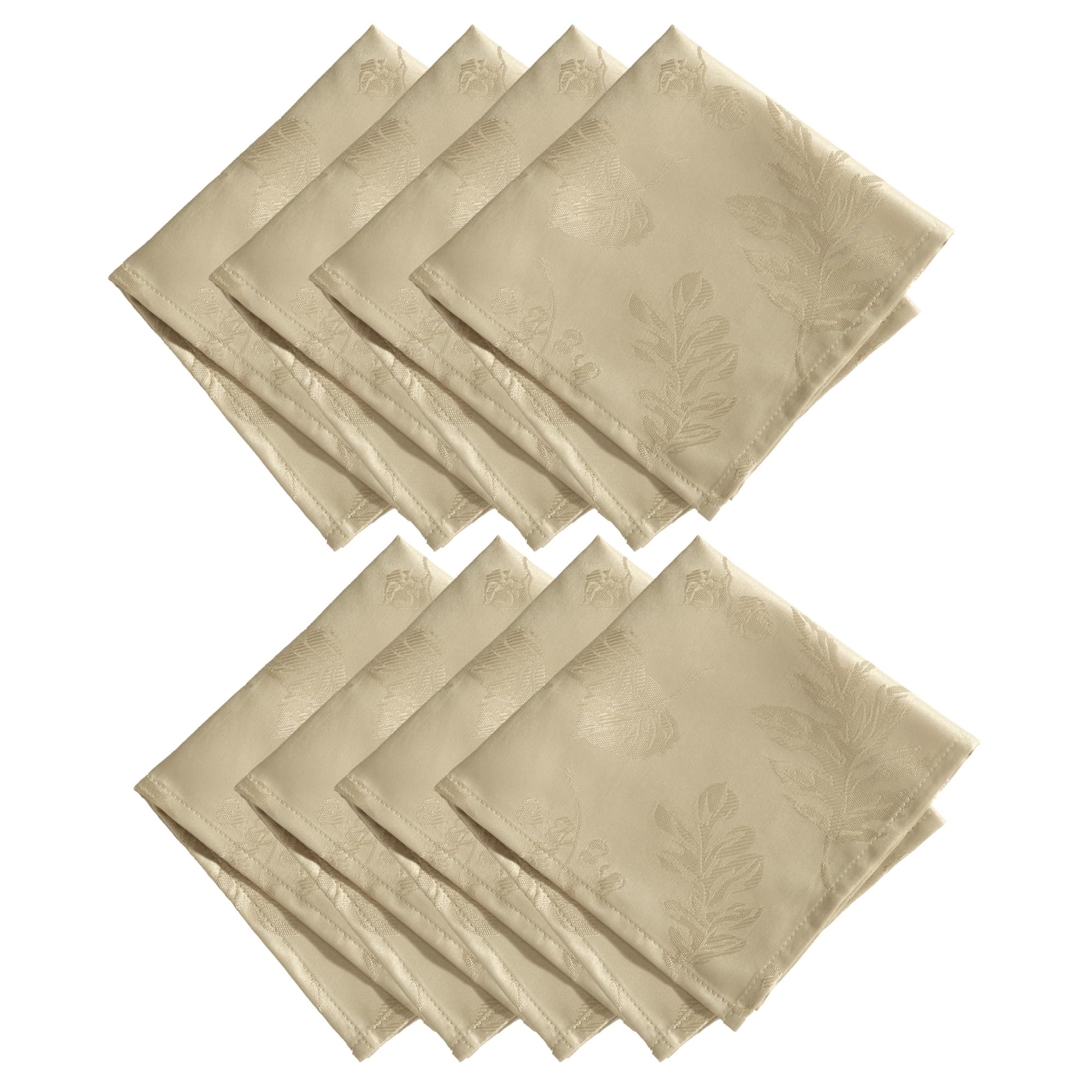 Elrene Home Fashions Elegant Woven Leaves Jacquard Damask Cloth Napkin Set, 17'' X 17'', Pack Of 8, Taupe