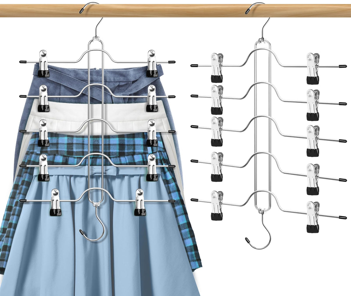 Skirt Hangers With Clips, Jadkysarh 5 Tier Pants Skirt Hangers Space Saving Multi Shorts Hangers With Adjustable Clips Closet Or