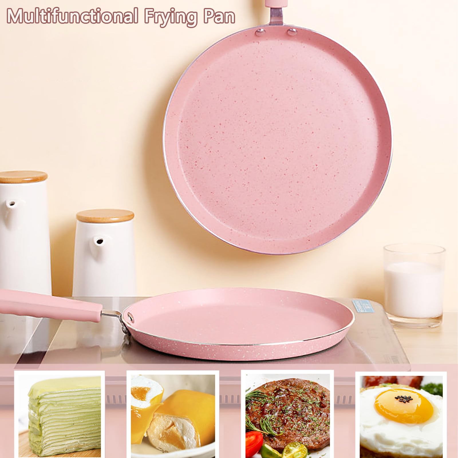 JUSTUP Nonstick Frying Pan Set,3 Piece Pots and Pans Set Nonstick,Pink Kitchen Cookware Sets with Non Stick Pan Coating,10 Inch,