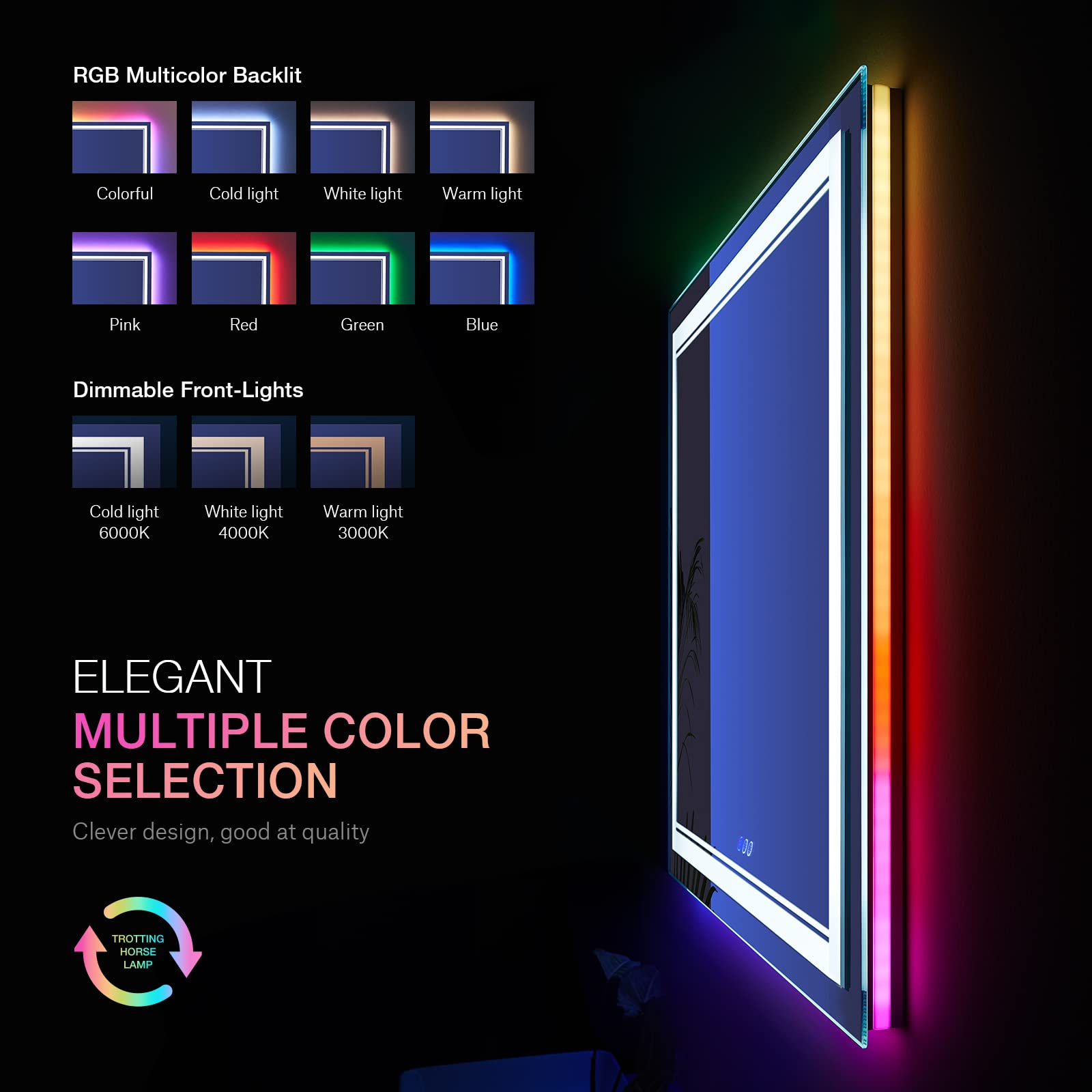 ISTRIPMF 36x36 inch Lighted Bathroom Mirror for Wall Front Lighted and RGB Backlit LED Bathroom Mirror with Lights Tempered Glass/Dimmable/Anti-Fog/Square Mirror