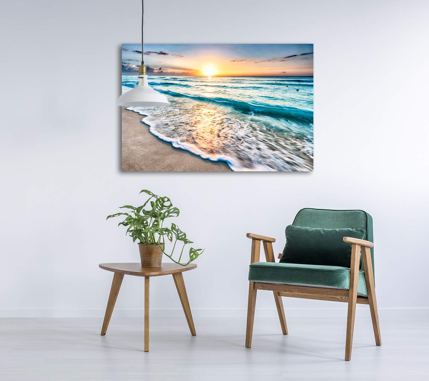 Baisuart S02269 Canvas Prints Wall Art Beach Sunset Paintings Ocean Waves Nature Pictures Stretched Canvas Wooden Framed for living Room Bedroom and Home Office Wall Decor Posters