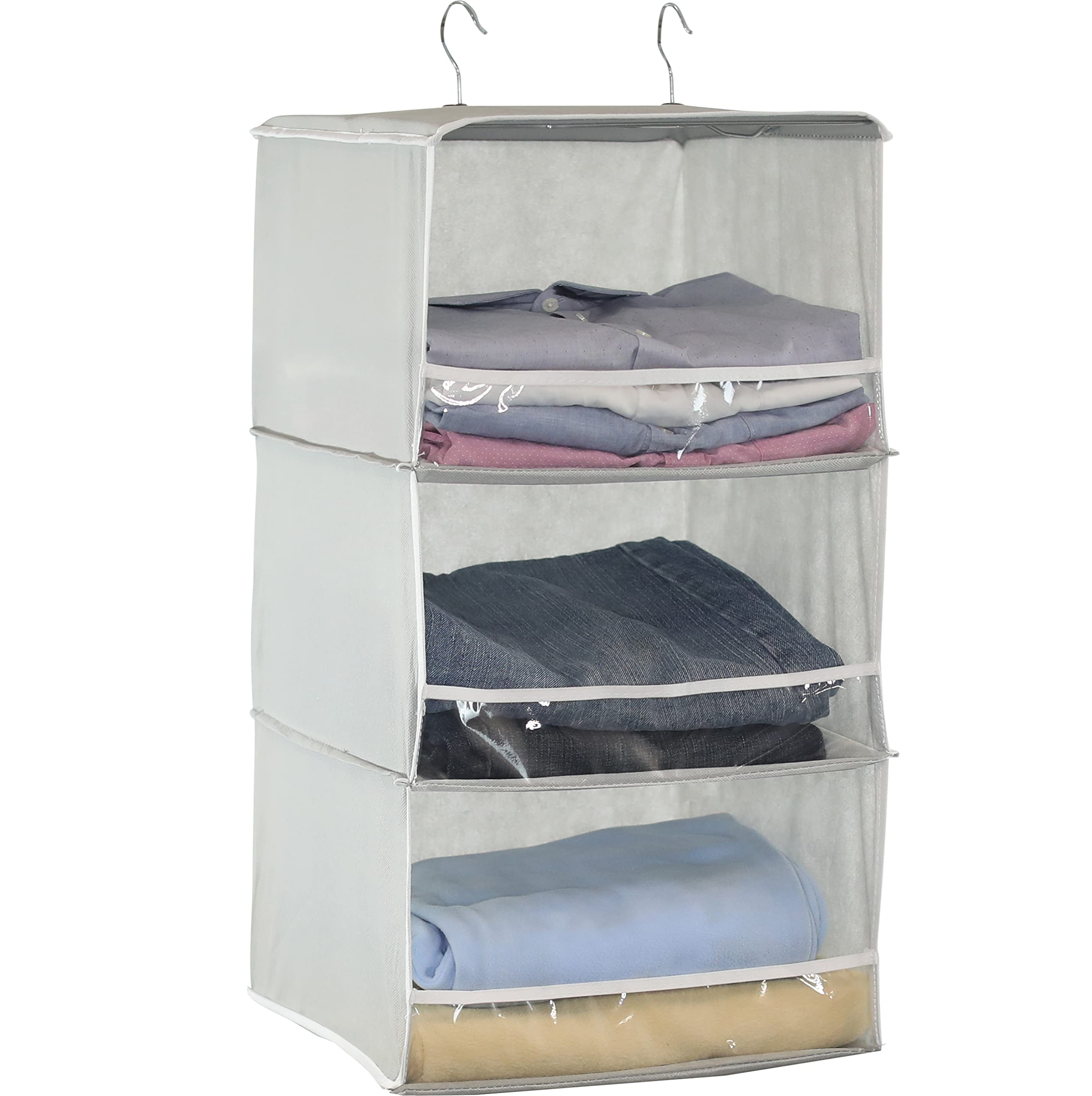 Simple Houseware 3 Shelves Hanging Closet Organizer With Front Stopper, Grey