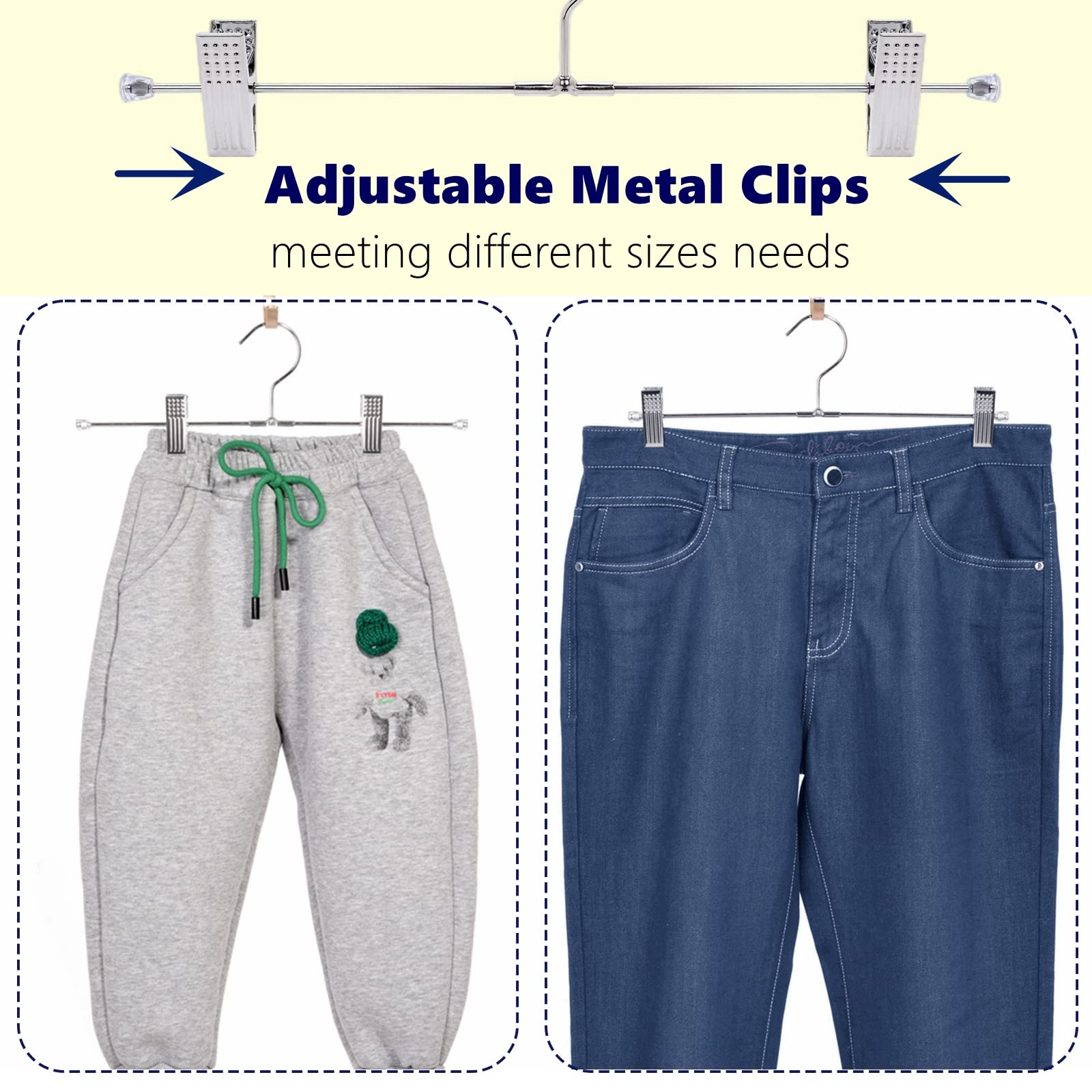 Amber Home 50 Pack Metal Pants Hangers With Clips, Heavy Duty Metal Skirt Hangers With 2-Adjustable Clips, Bottom Hangers For Sh