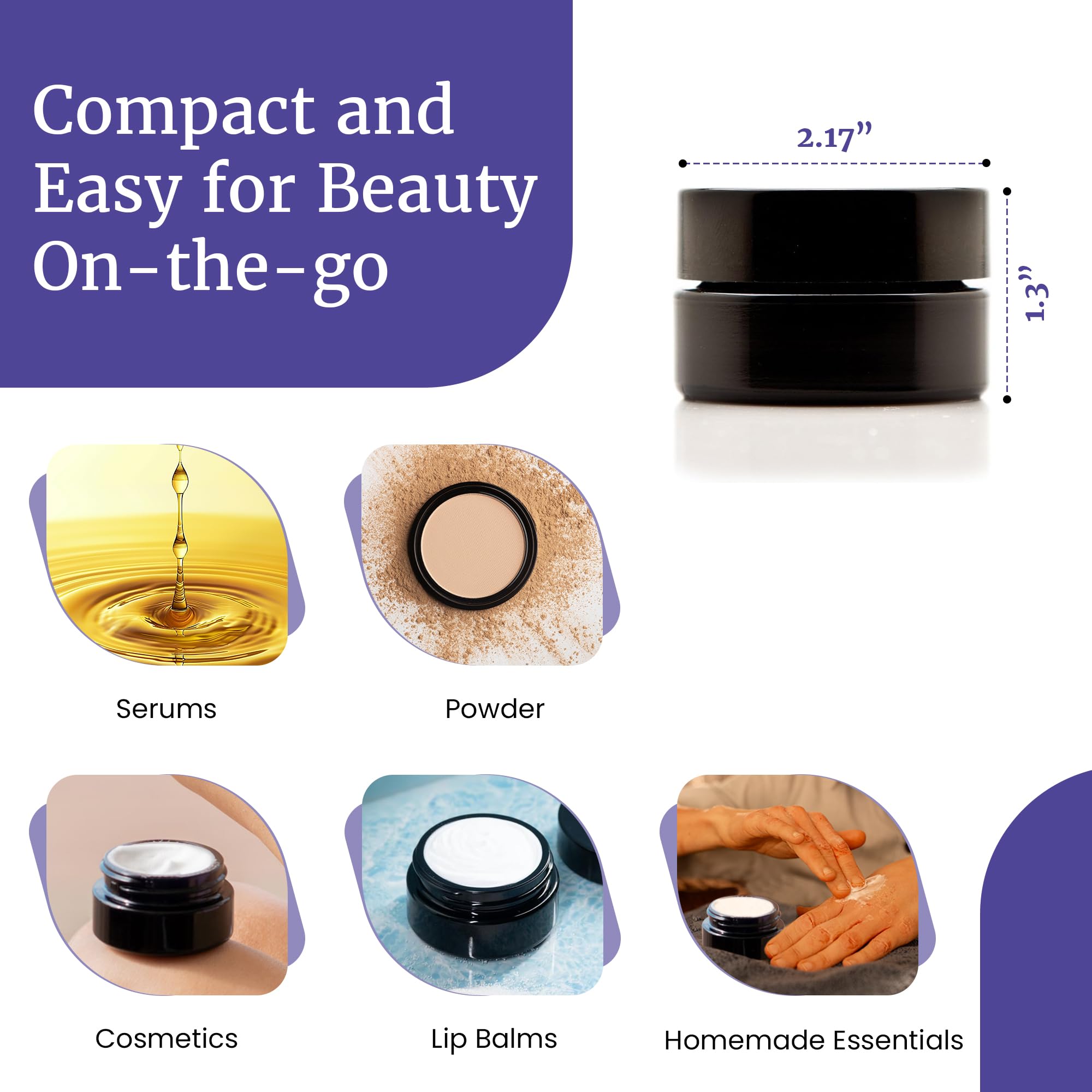 Infinity Jars Screw Top Jar 30 Ml (1 Fl Oz) Black Ultraviolet Refillable Cosmetic Style Travel Bottle Glass Jar Empty Cosmetic L