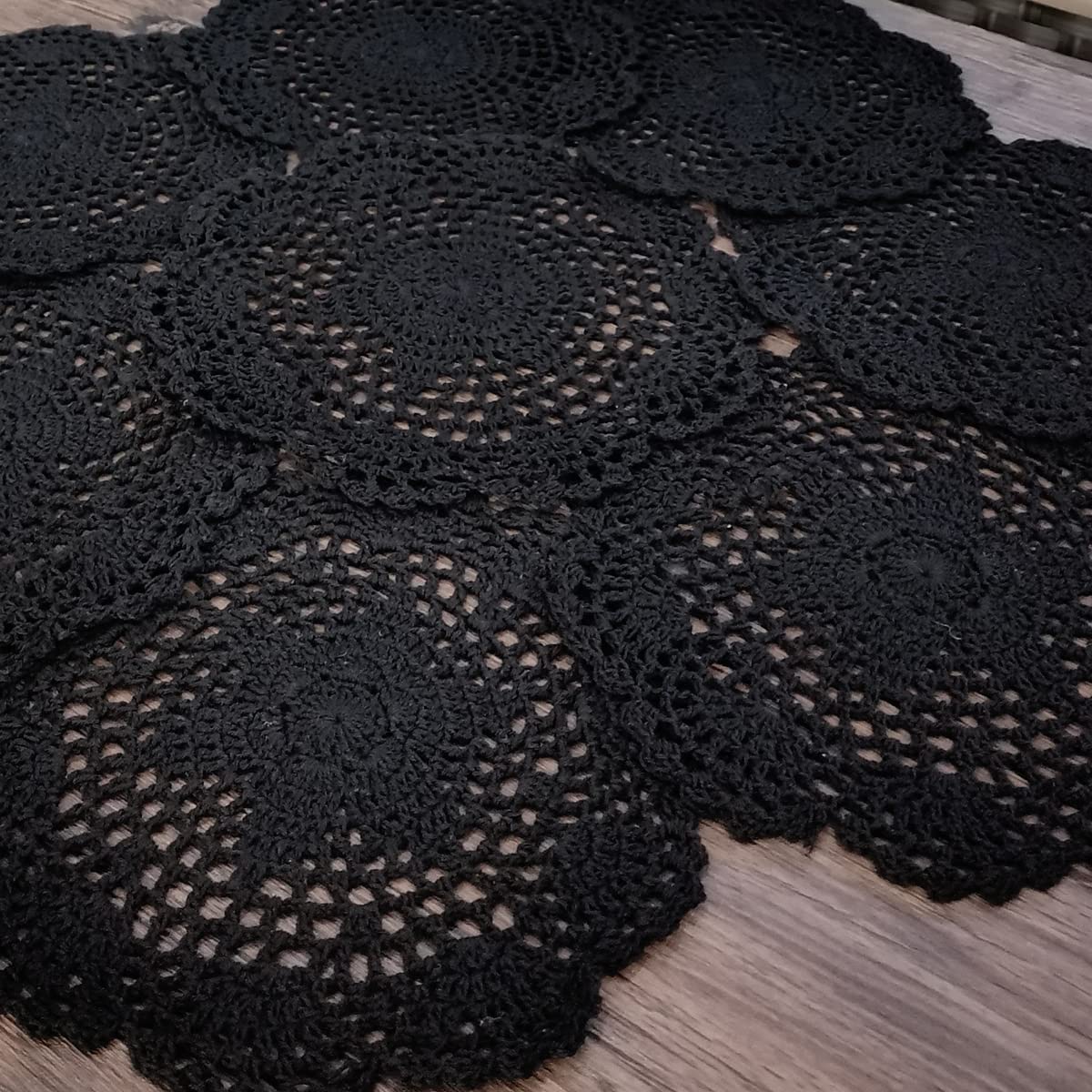 Phantomon 8 Inch Doilies Crochet Round Lace Doily Handmade Placemats 100% Cotton Crocheted Coasters, Flower Design, Pack Of 8 (B