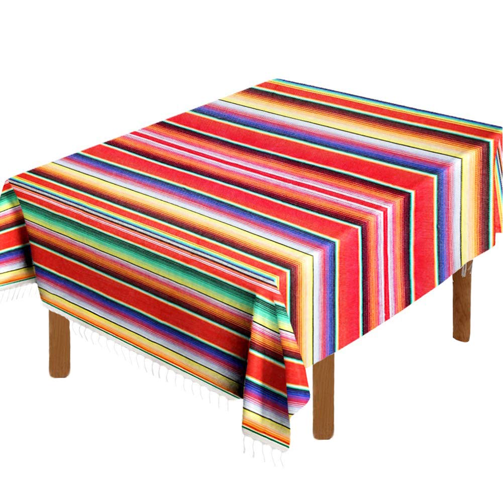 Fowecelt Mexican Serape Blanket Tablecloth 59 X 84 Inch For Mexican Party Wedding Decorations Outdoor Picnics Dining Table, Larg
