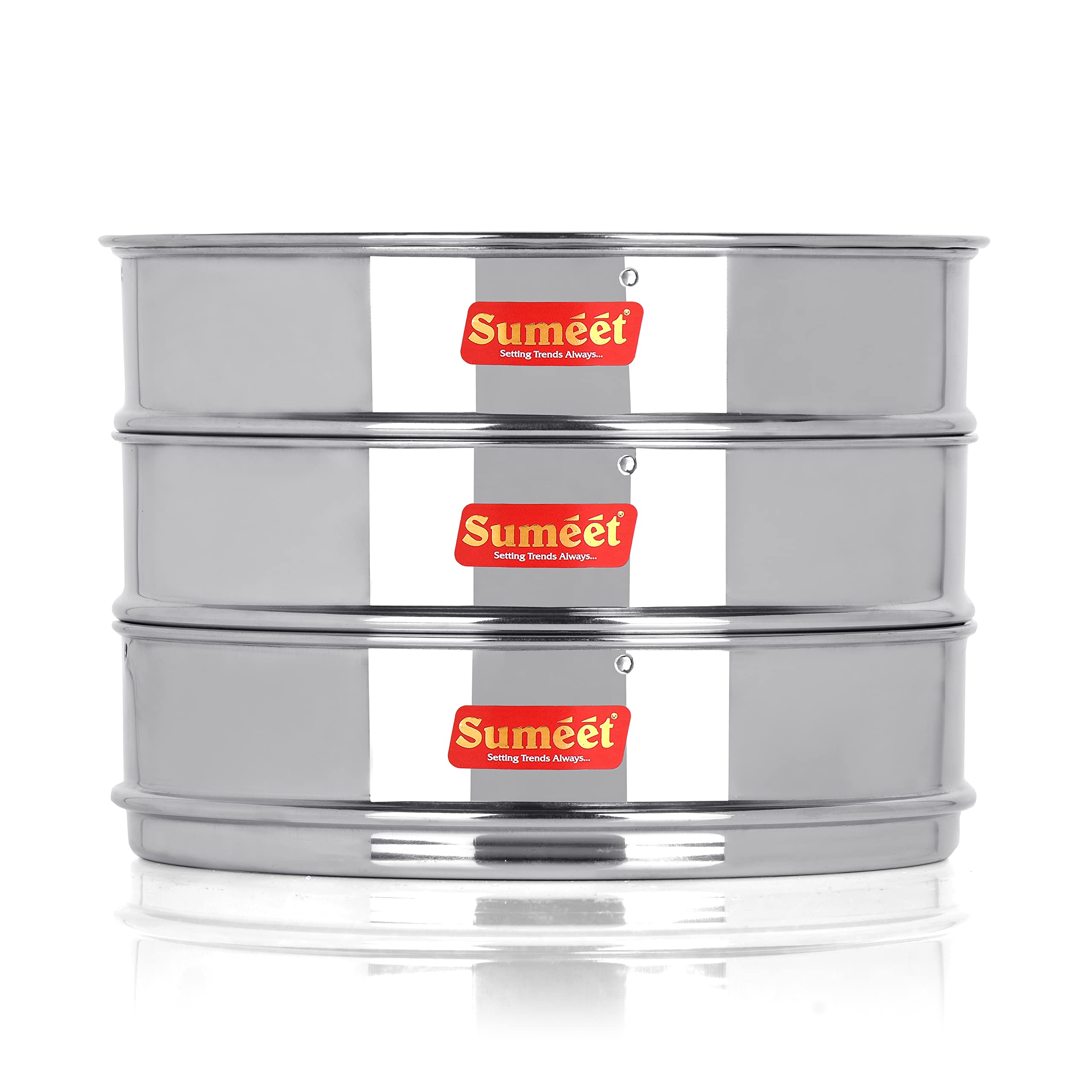 Sumeet Stainless Steel Flat Stackable Container Separator with Lid Suitable for 5 Ltr & 5.5 Ltr Inner & Outer Lid Cooker  Silver