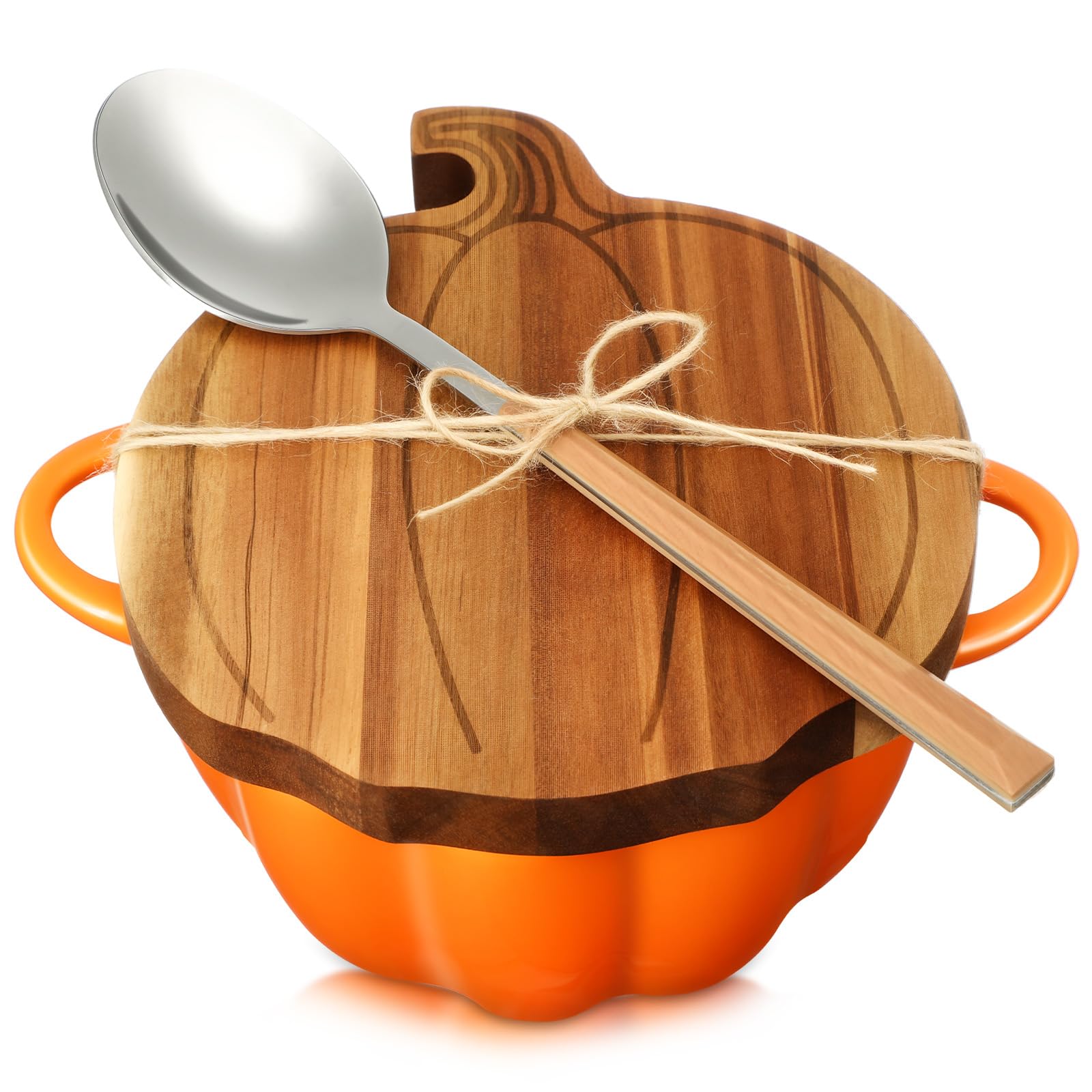Mimorou 11 oz Pumpkin Pot with Wooden Lid Spoon Orange Fall Soup Bowl