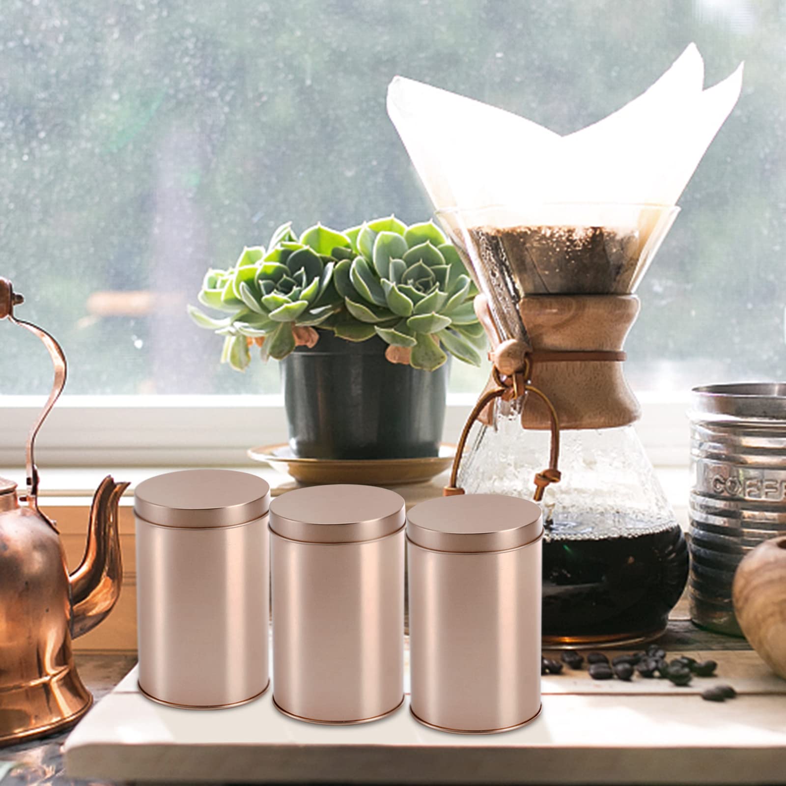 Yesland 6 Pack Tea Tin Canister With Airtight Double Lids, 12 Fluid Oz Tin Can Box And Small Round Kitchen Canisters For Loose T