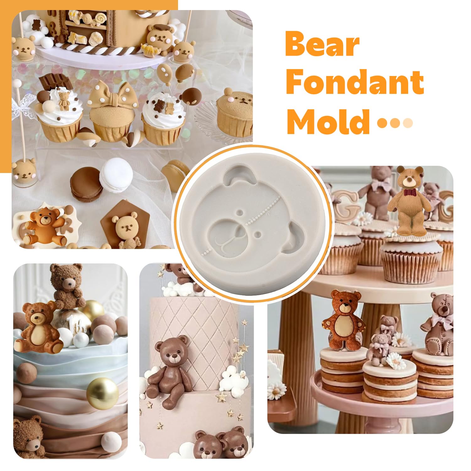 Sijiangmold Bear Fondant Molds Teddy Bear Cake Decoration Silicone Mold For Cupcake Topper Cake Decorating Candy Chocolate Gum P