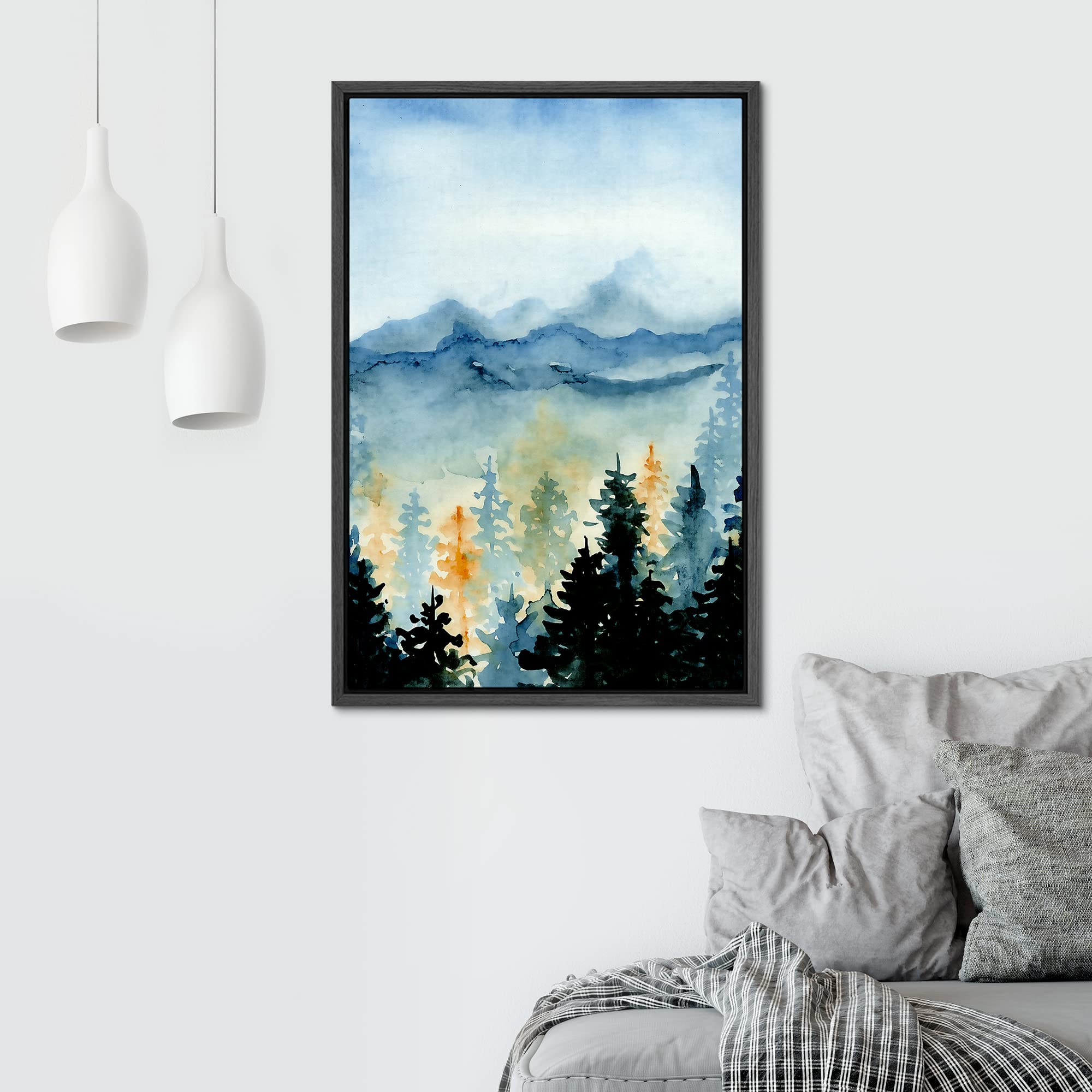 Signwin Framed Canvas Print Wall Art Woodland Nursery Decor Vibrant Autumn Pastel Mountain Forest Nature Modern Art Decorative L