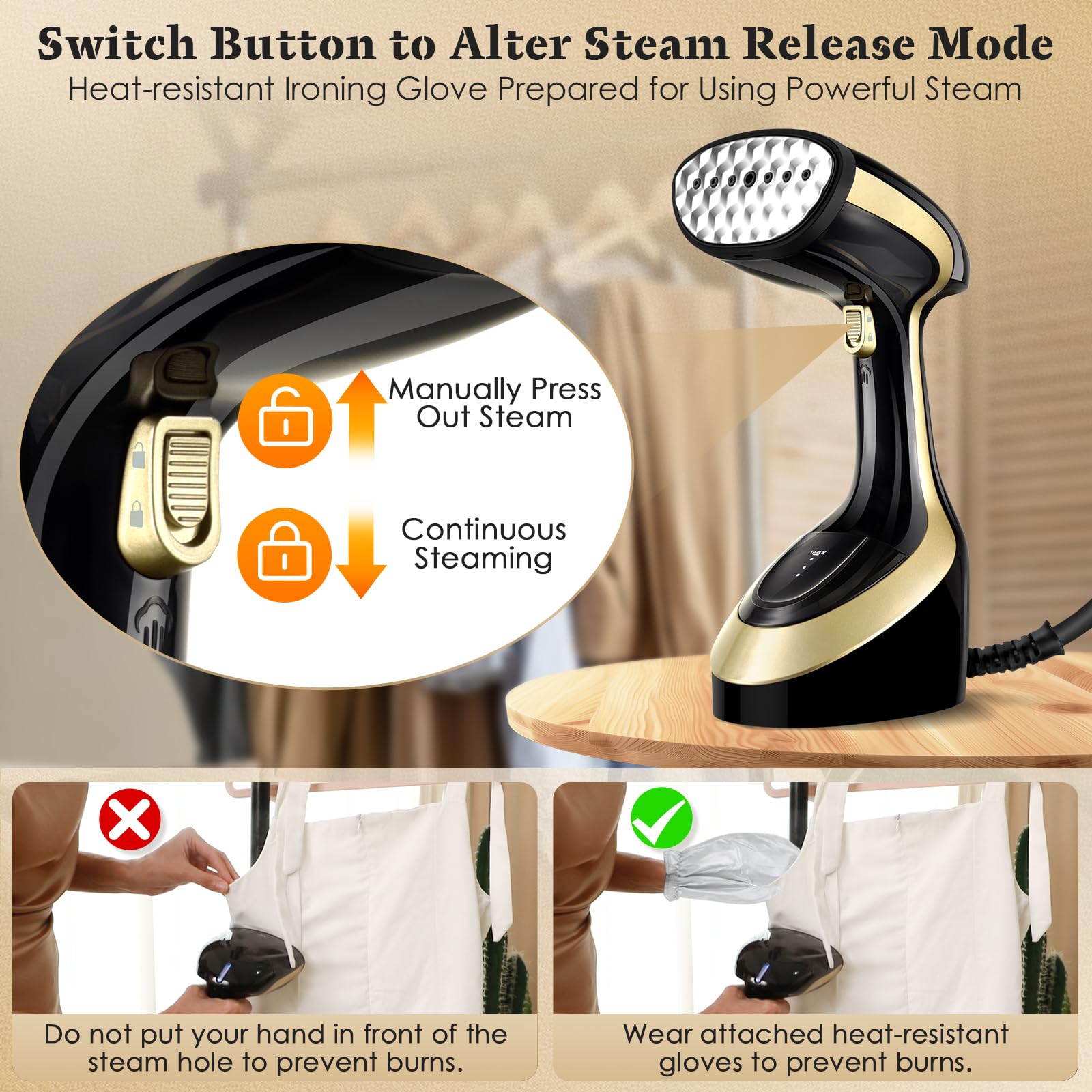 Steamer For Clothes Handheld Steam Iron, 1800W Steam Fabric Wrinkles Remover With 25S Fast Heat-Up 300Ml Water Tank - Portable S