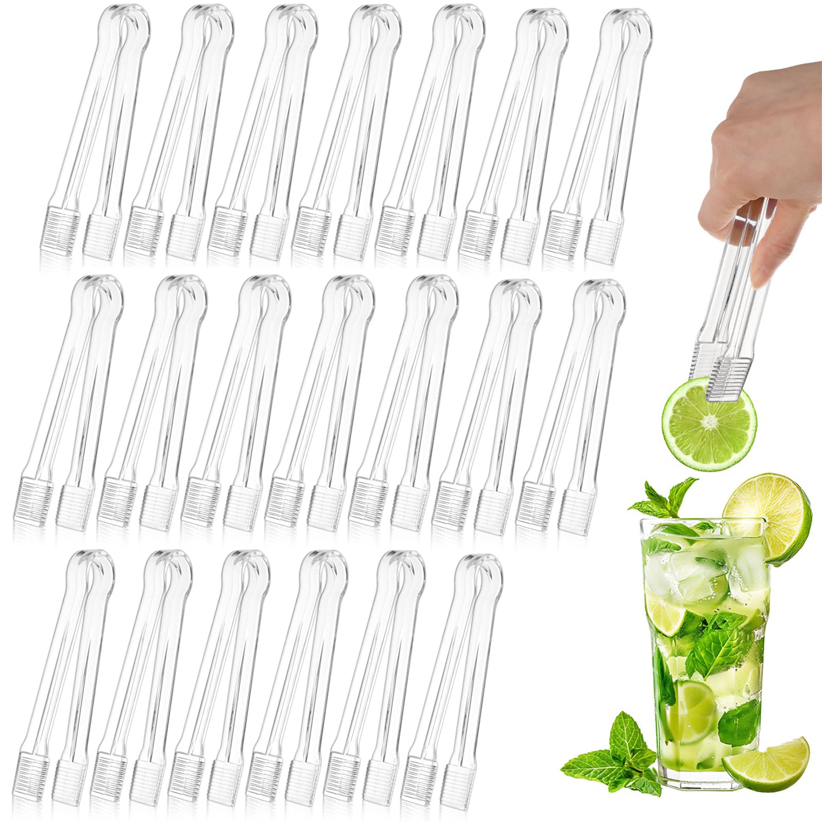 PEASUG 20 PCS Plastic Serving Tongs, Disposable Plastic Tongs, Clear Kitchen Small Serving Utensils for Serving for Party Food B