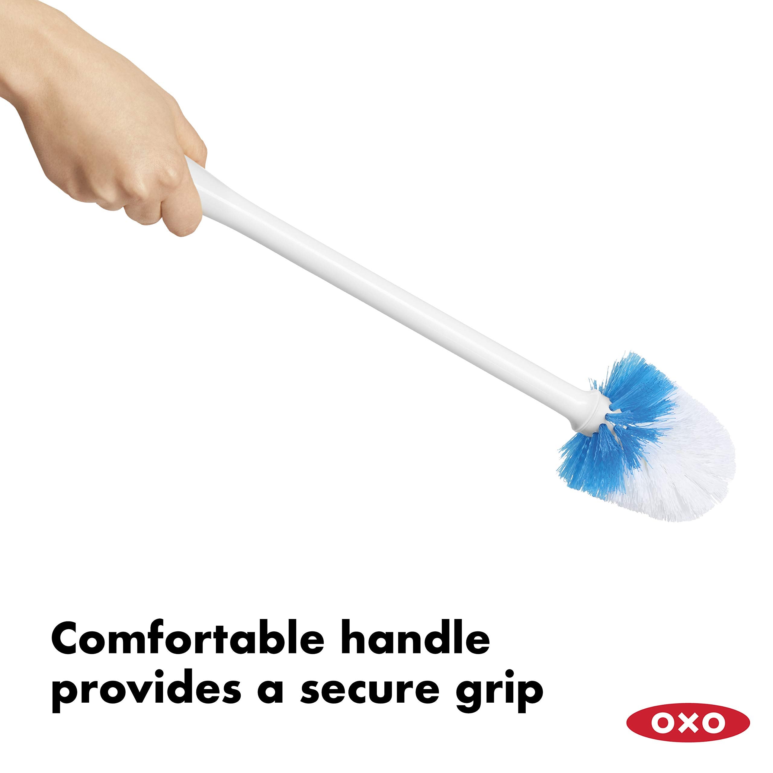 OXO Good Grips Compact Toilet Brush & Canister, White, 6" x 4-3/4" x 17-1/4", Thermoplastic Elastomer, Model 128