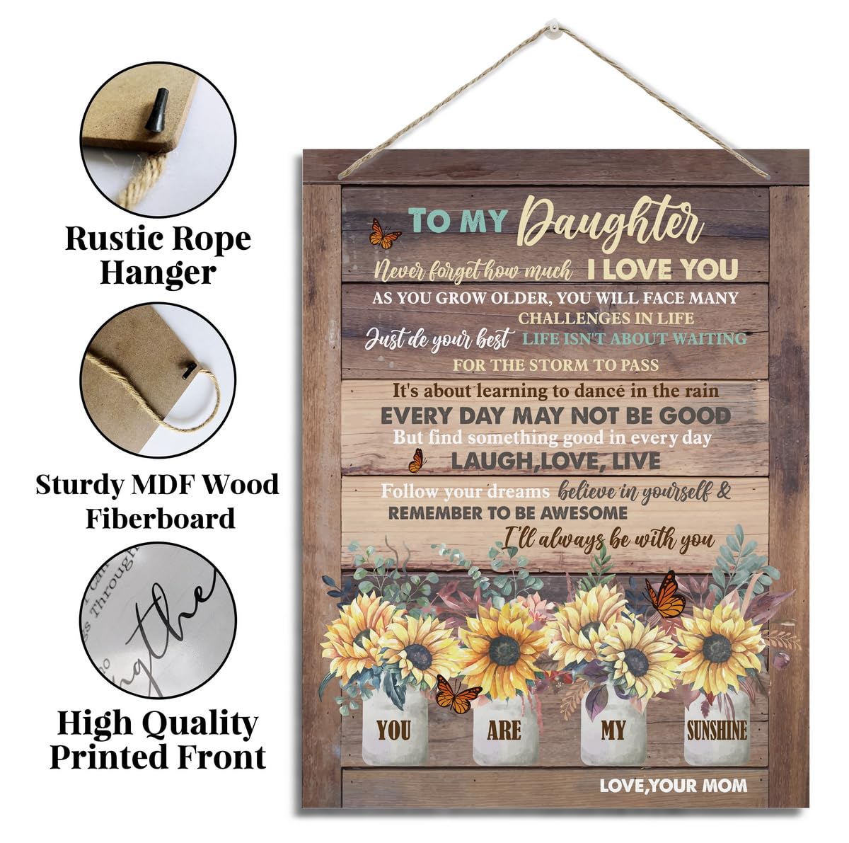 BQL You Are My Sunshine Wall Art, Decorative Sign, 8X10 inches, MDF Wood, Rustic Style, Floral Theme, Perfect for Daughter Gifts